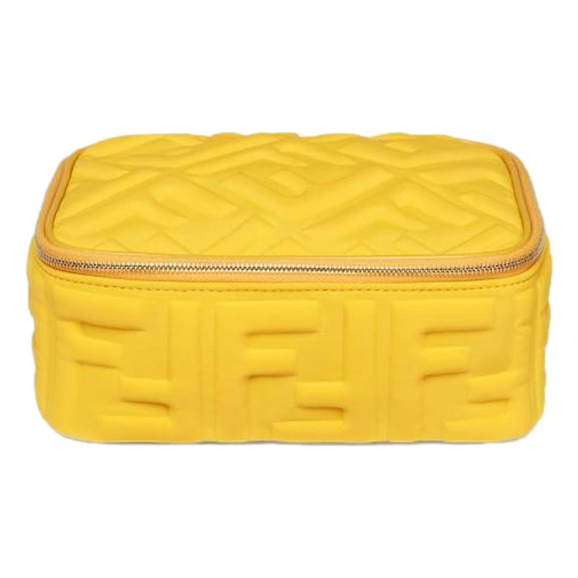 Fendi FF Embossed Lycra Small Yellow Cosmetic Case