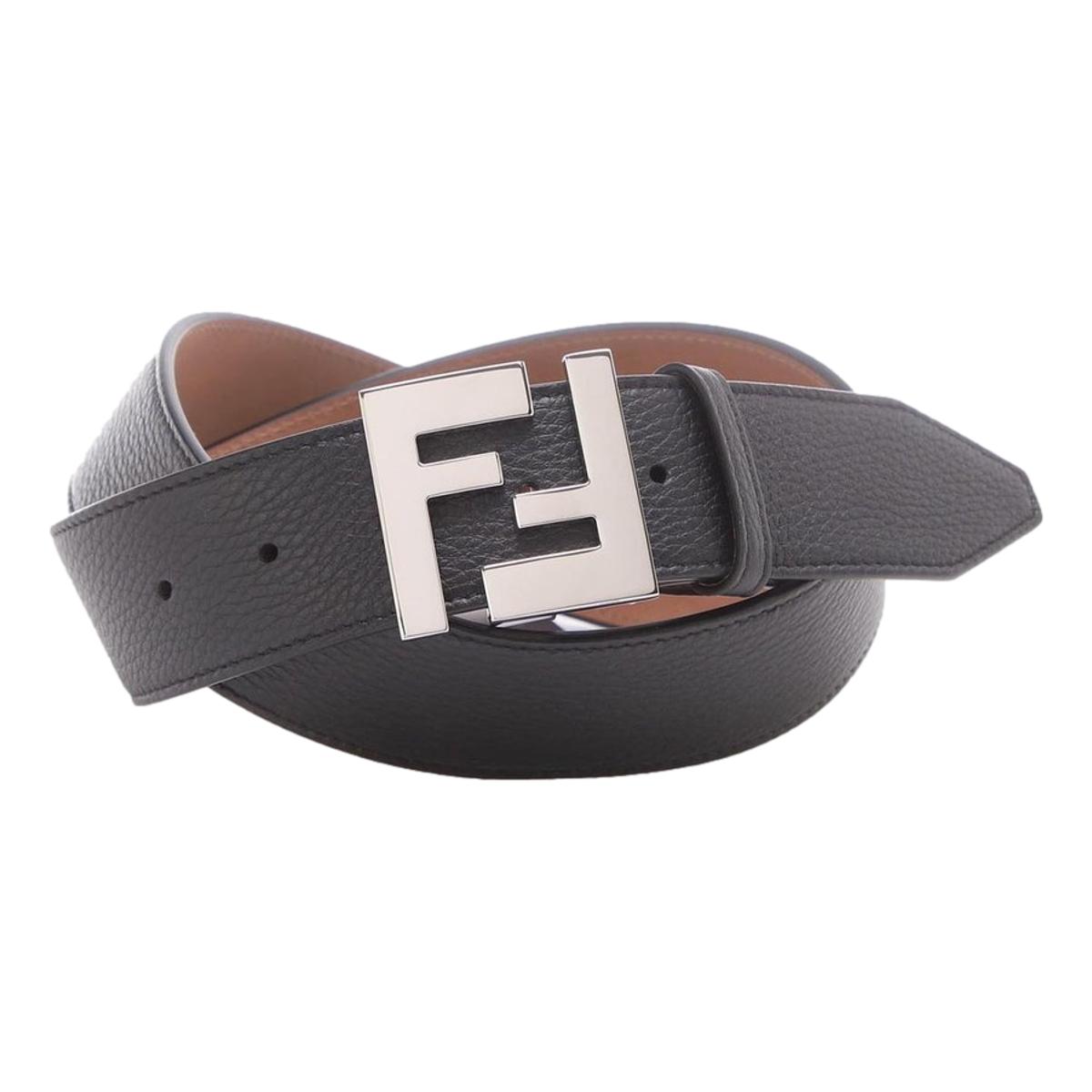 Fendi FF Logo Belt Grey Calfskin Leather Size 95-38