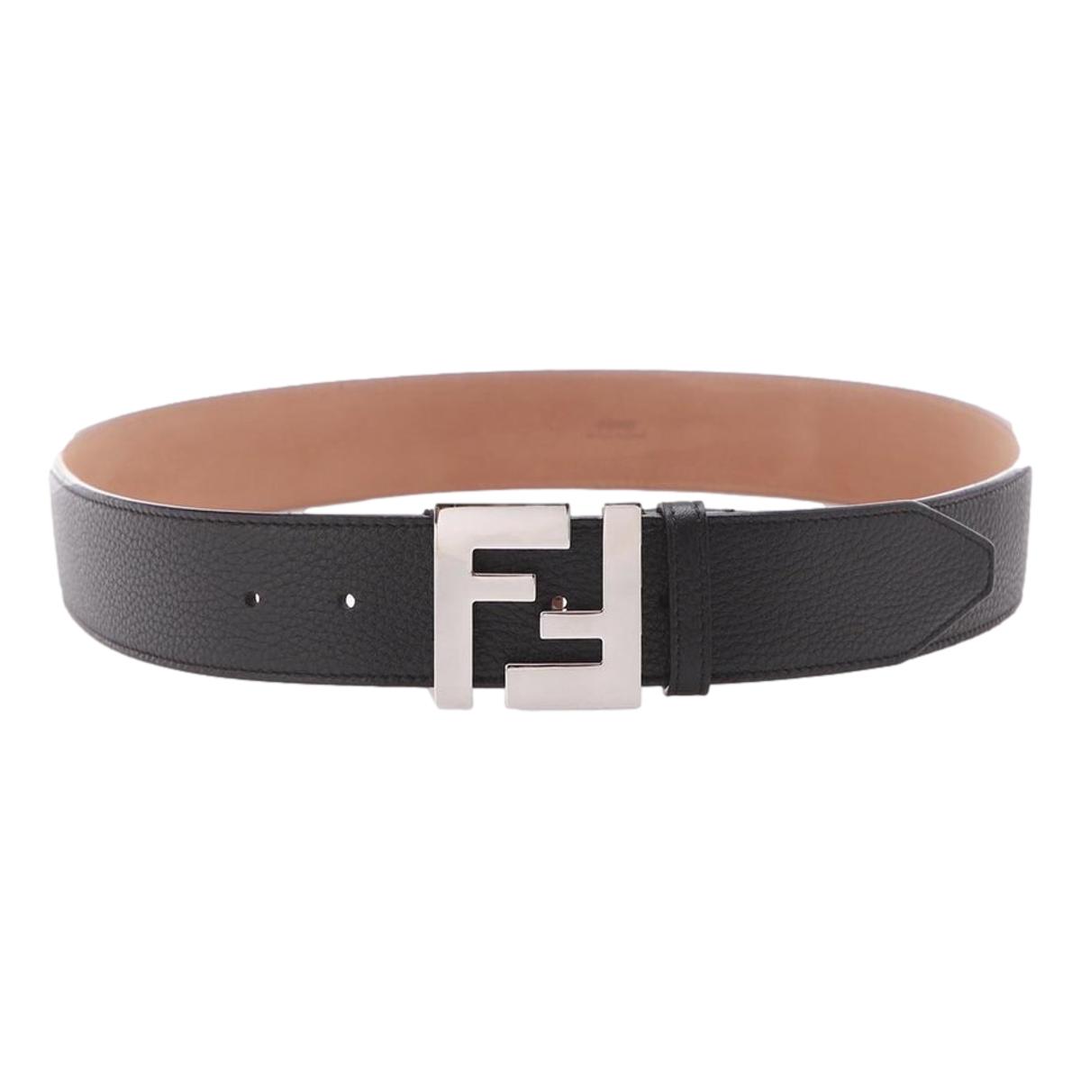 Fendi FF Logo Belt Grey Calfskin Leather Size 95-38