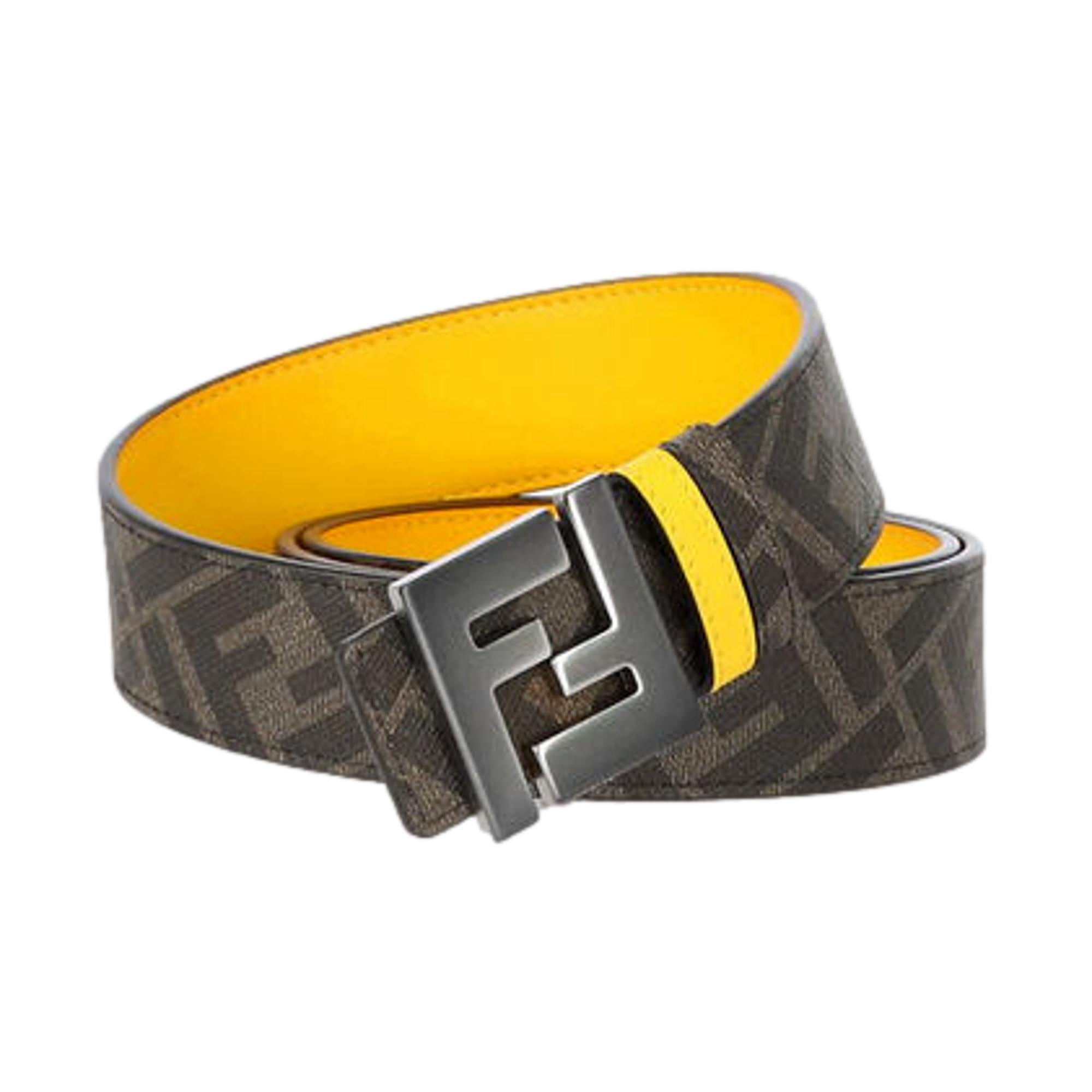 Fendi FF Reversible Yellow Leather and Brown FF Canvas Belt