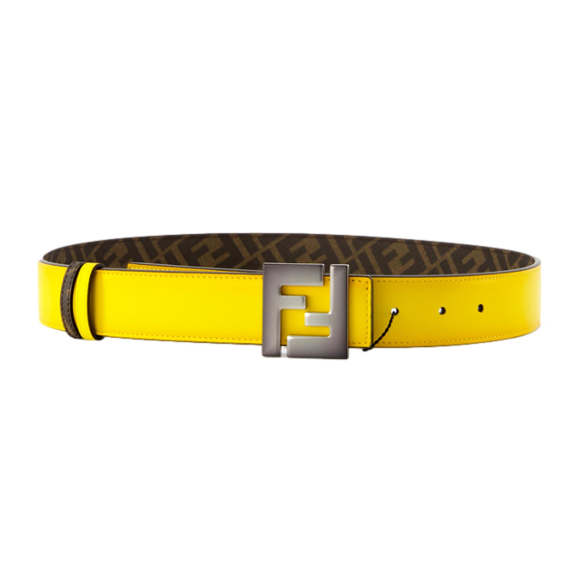 Fendi FF Reversible Yellow Leather and Brown FF Canvas Belt