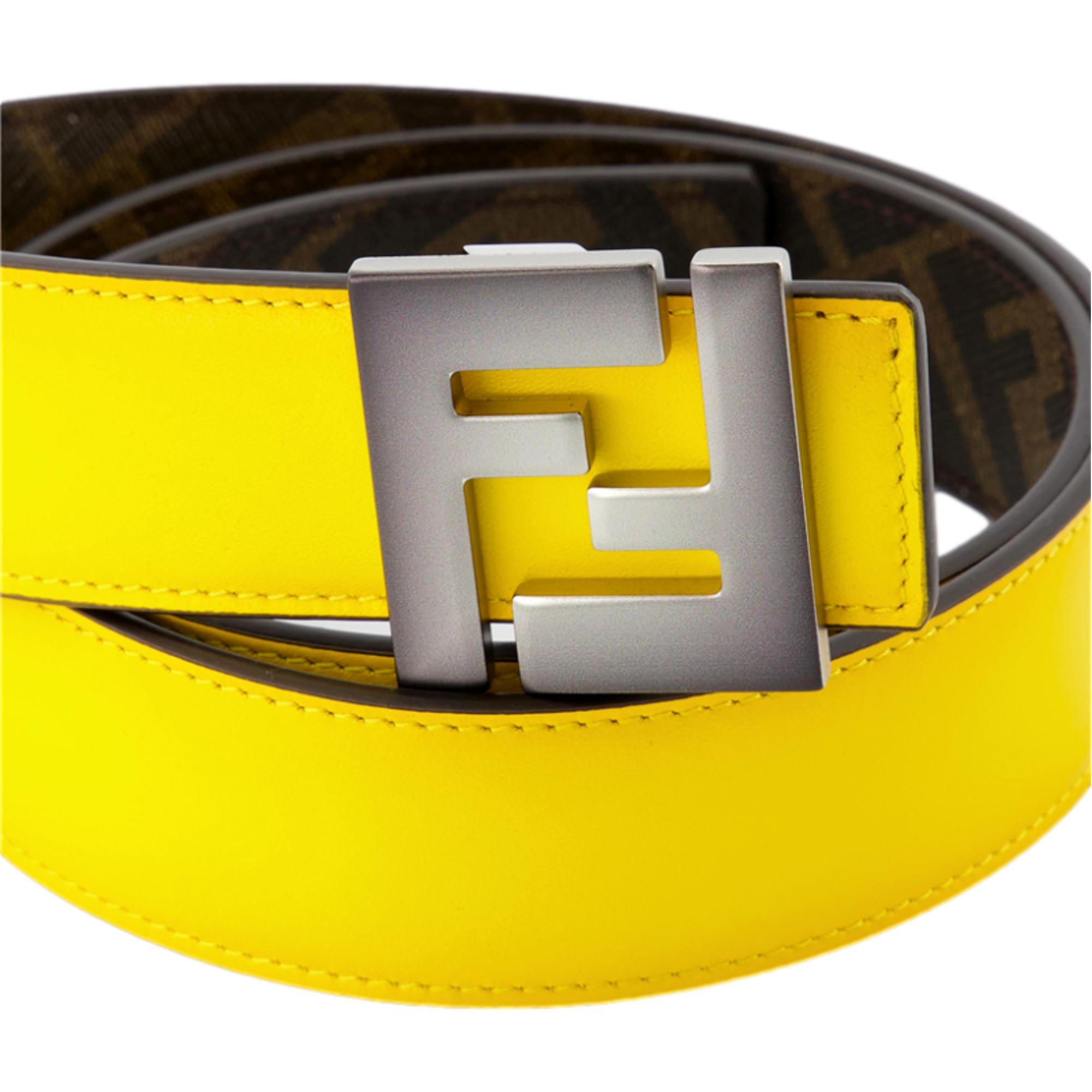 Fendi FF Reversible Yellow Leather and Brown FF Canvas Belt