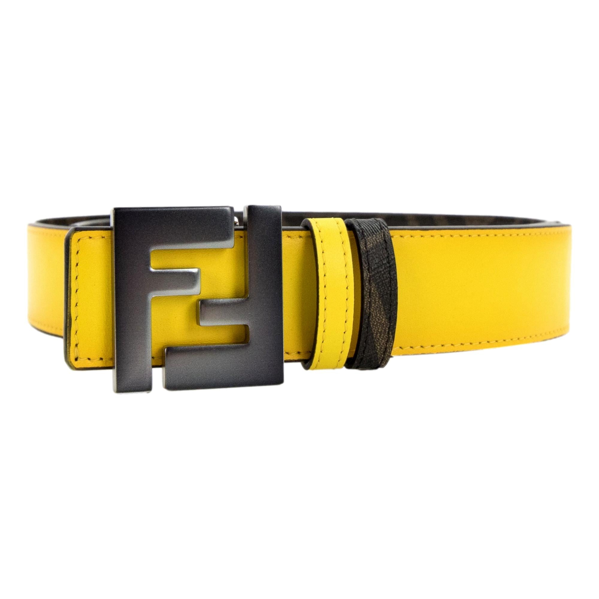 Fendi FF Reversible Yellow Leather and Brown FF Canvas Belt