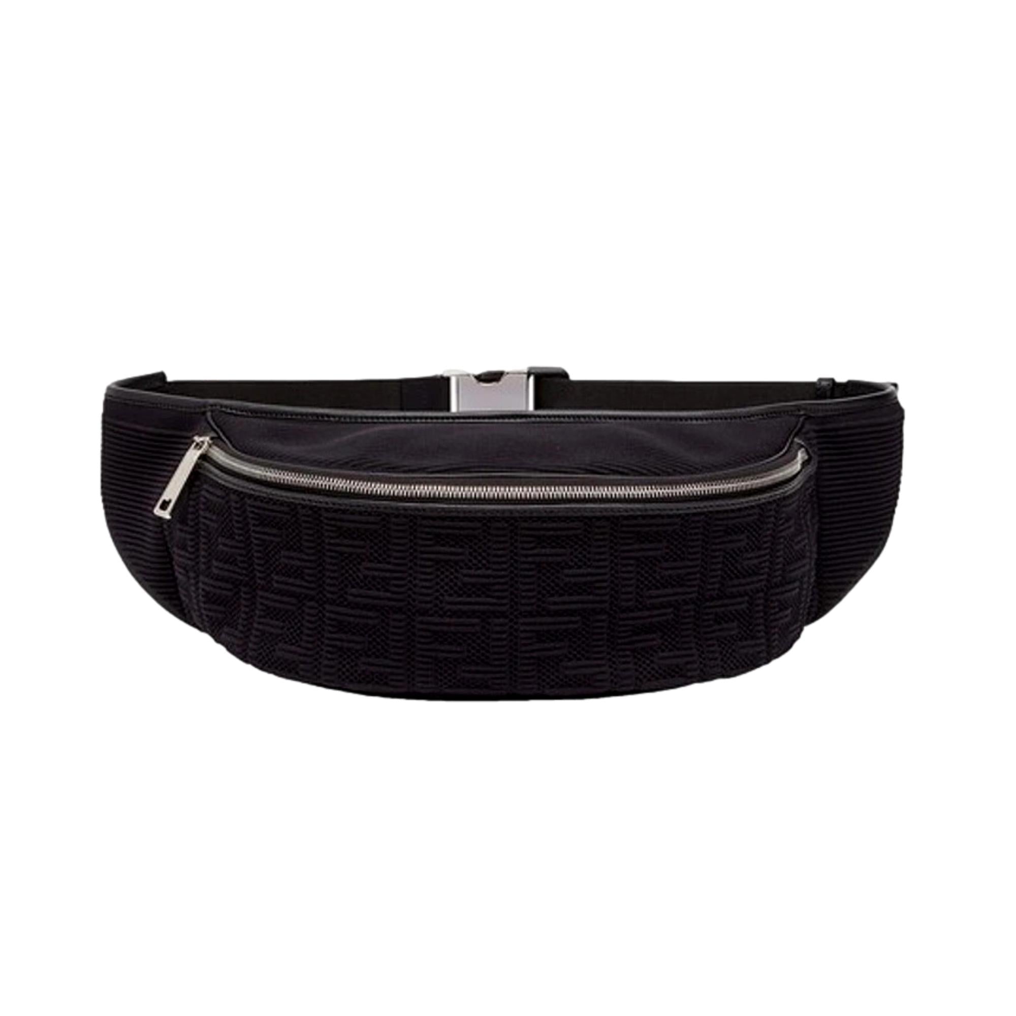 Fendi FF Woven Black Canvas Belt Bag