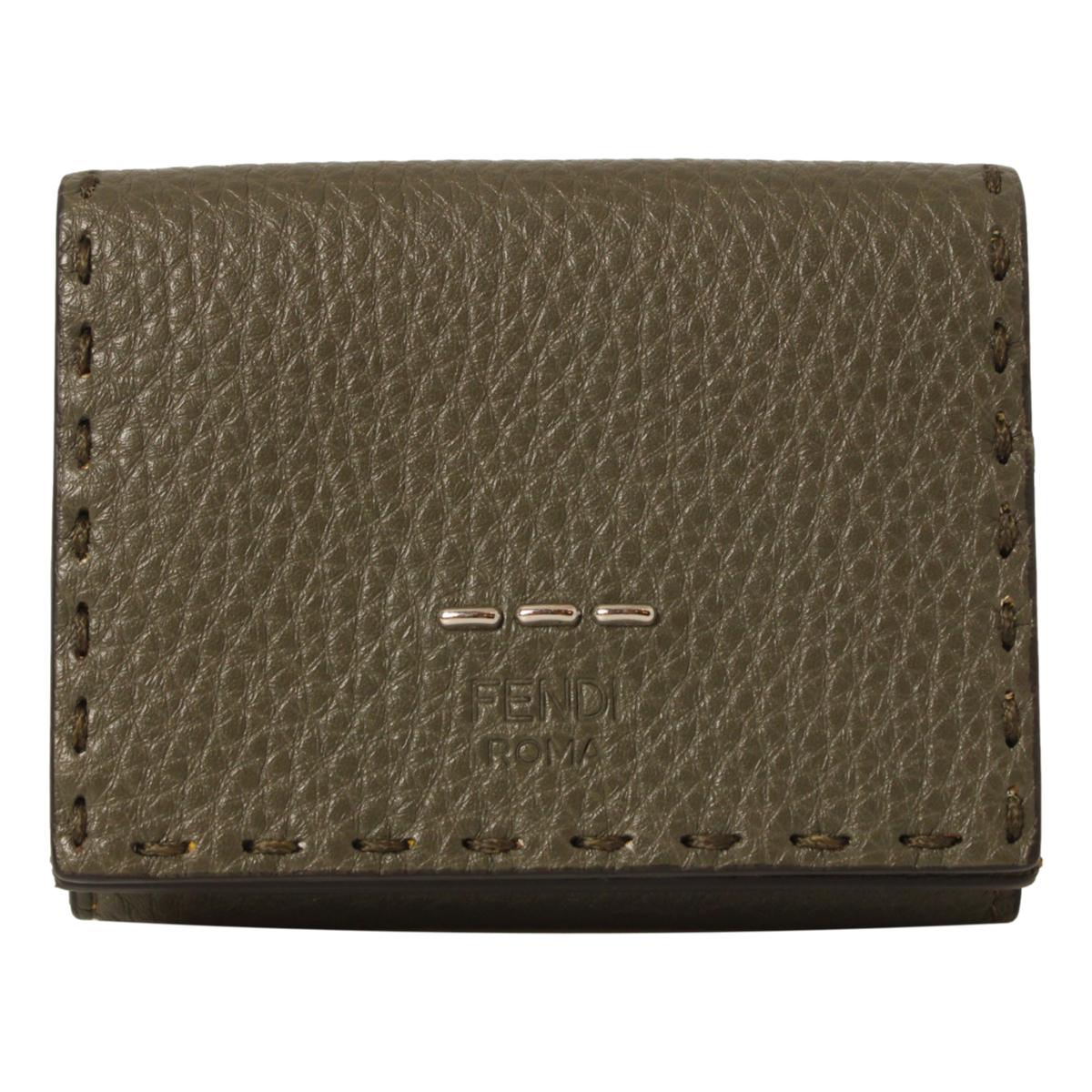 Fendi Grey Selleria Calf Leather Staples Small Trifold Wallet