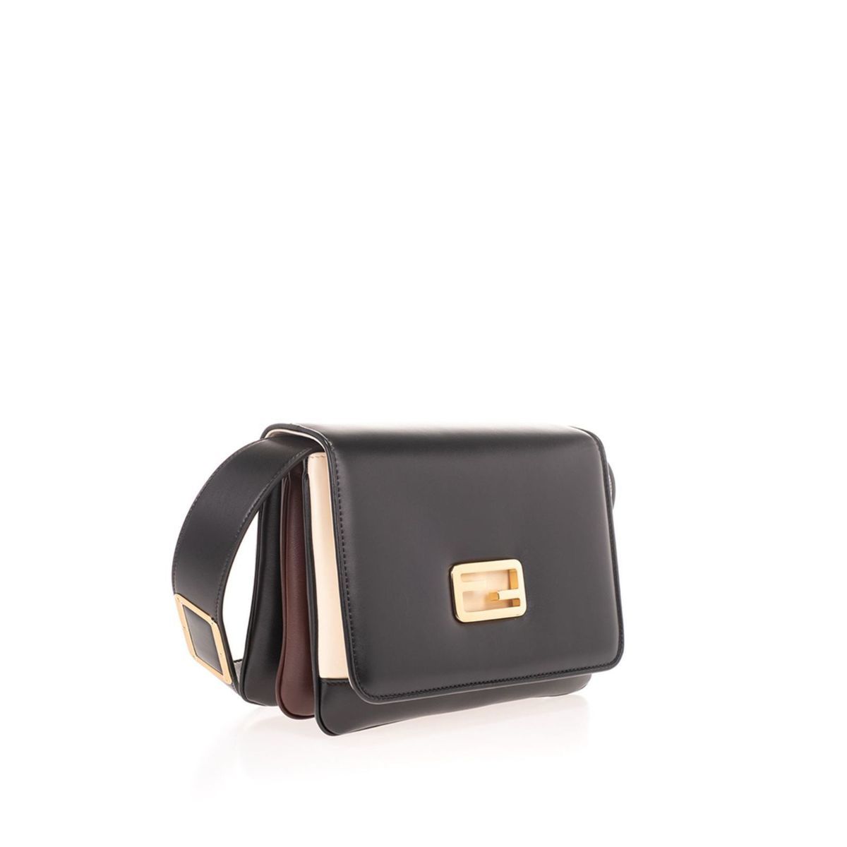 Fendi Id Flap Tricolor Black Leather Small Shoulder Bag