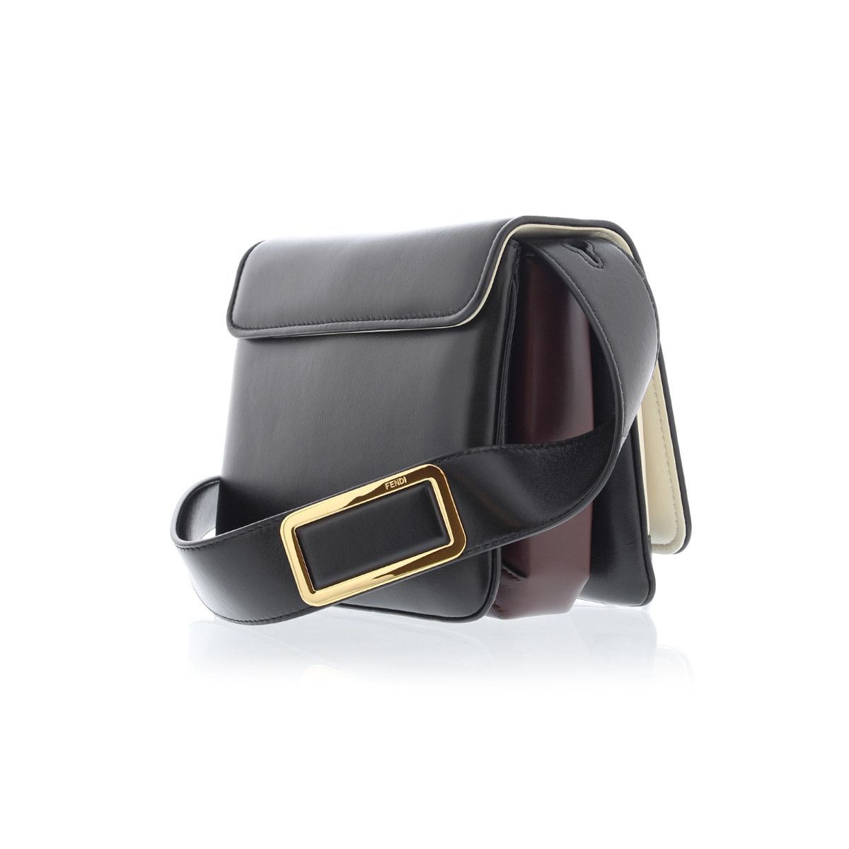 Fendi Id Flap Tricolor Black Leather Small Shoulder Bag