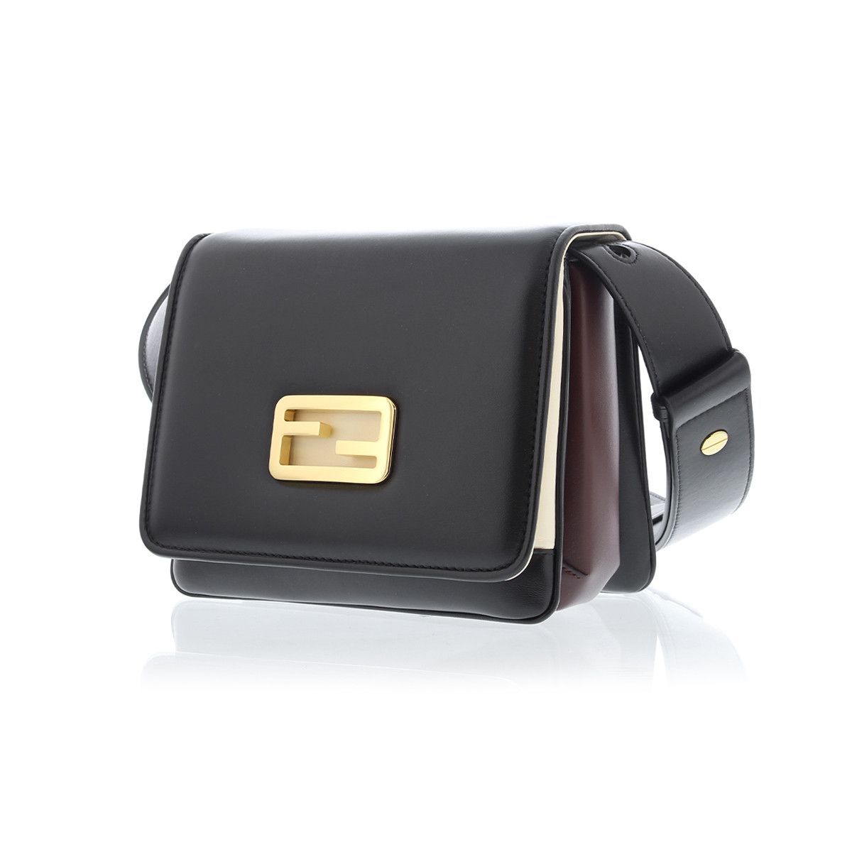 Fendi Id Flap Tricolor Black Leather Small Shoulder Bag