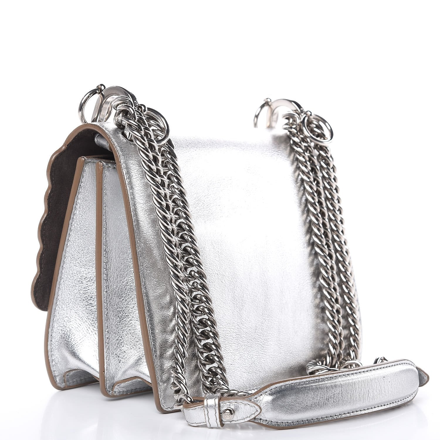 Fendi Kan I Metallic Silver Calfskin Scalloped Studded Bag