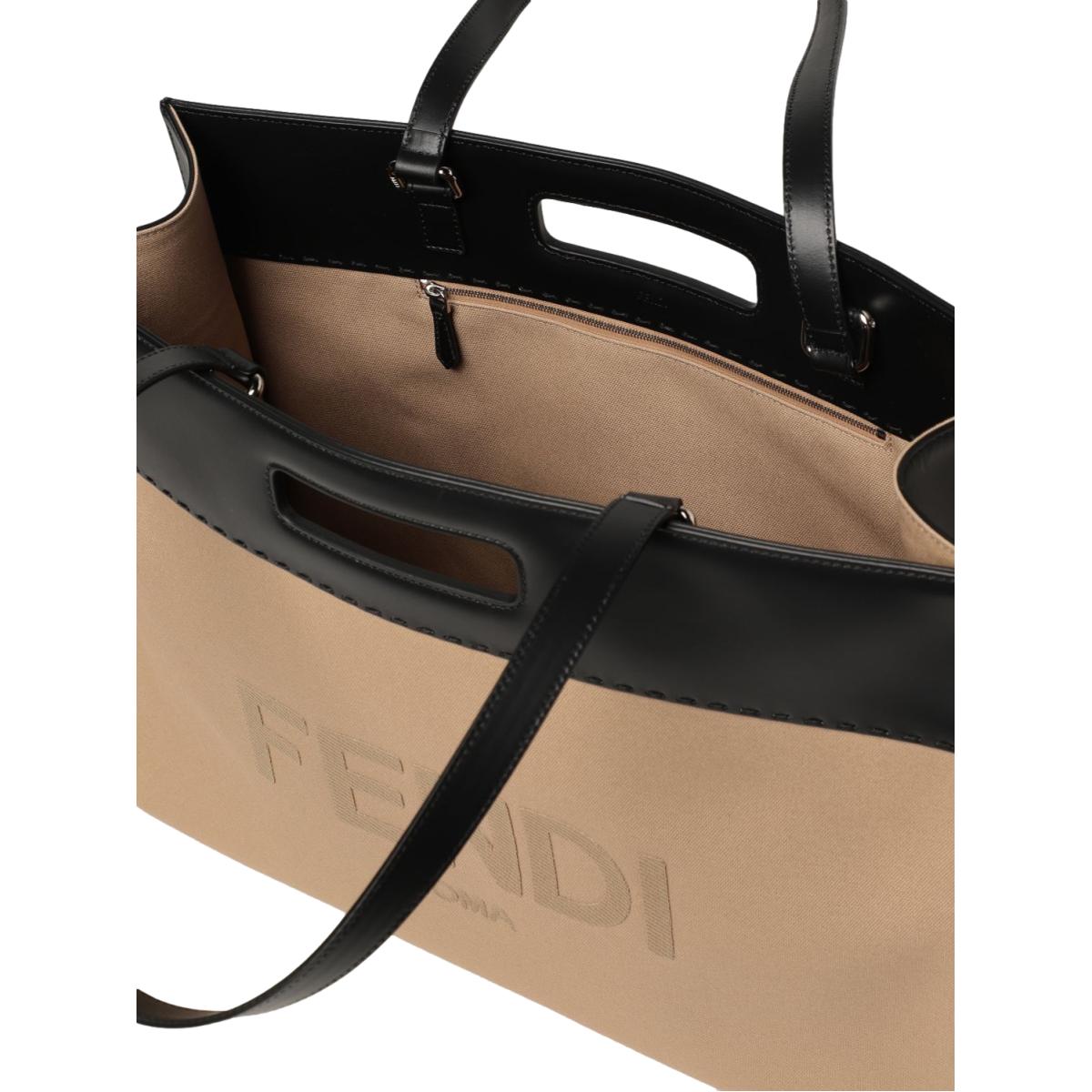 Fendi Logo 2-Way Shopping Tote Canvas and Leather Tote Bag