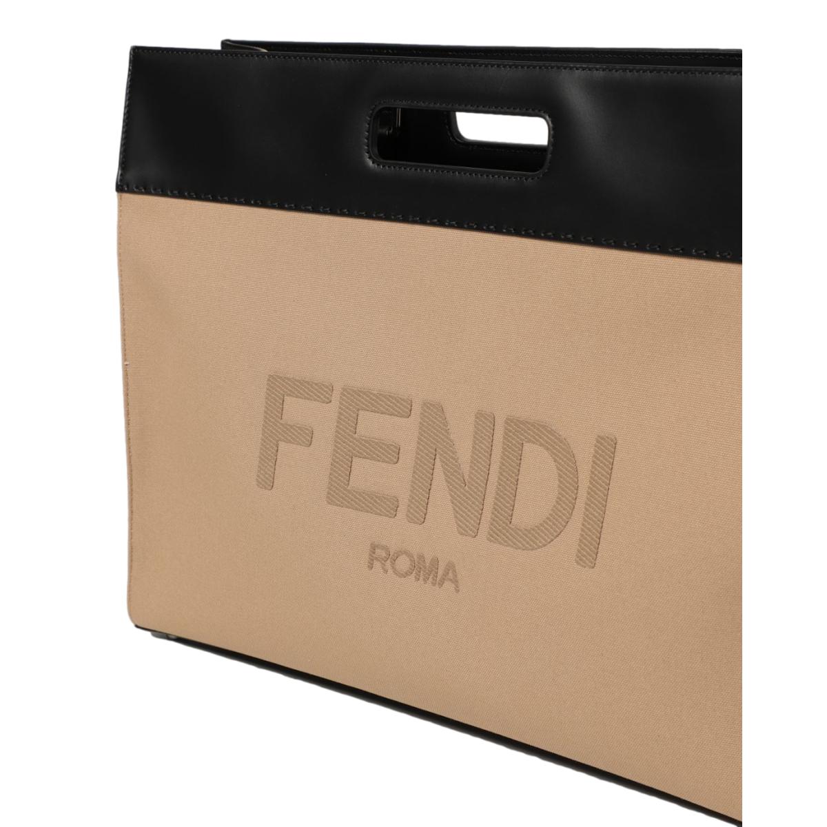 Fendi Logo 2-Way Shopping Tote Canvas and Leather Tote Bag