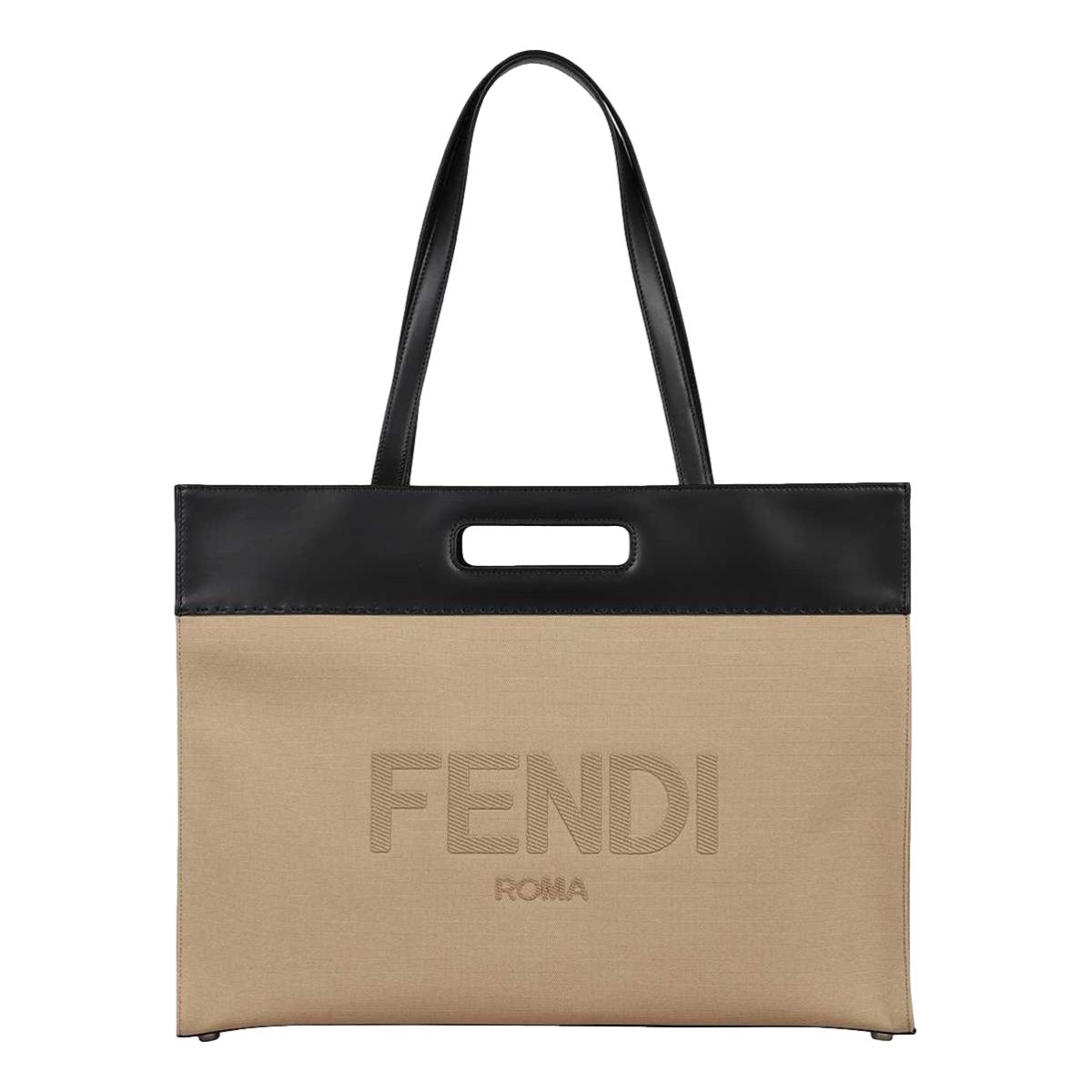 Fendi Logo 2-Way Shopping Tote Canvas and Leather Tote Bag