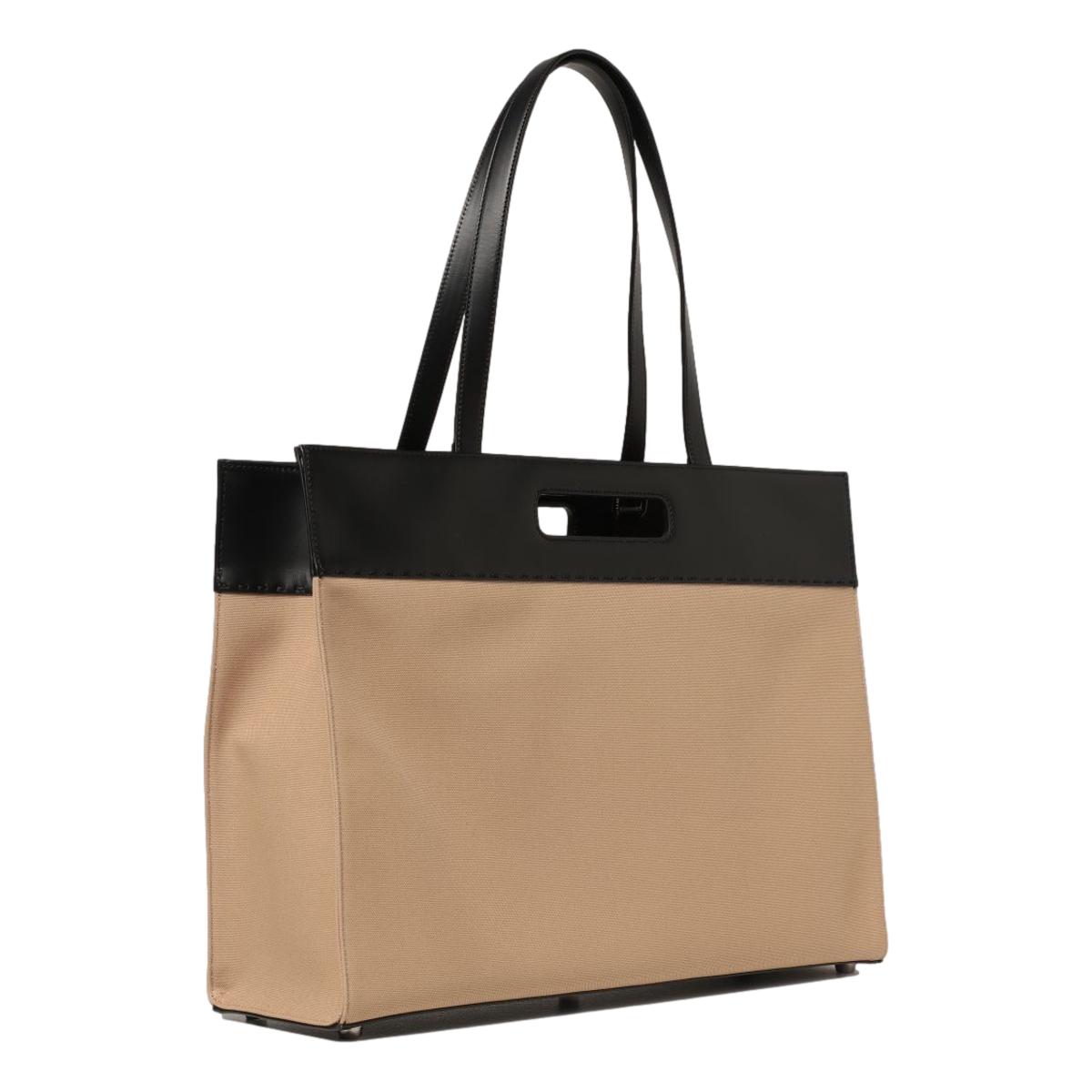 Fendi Logo 2-Way Shopping Tote Canvas and Leather Tote Bag