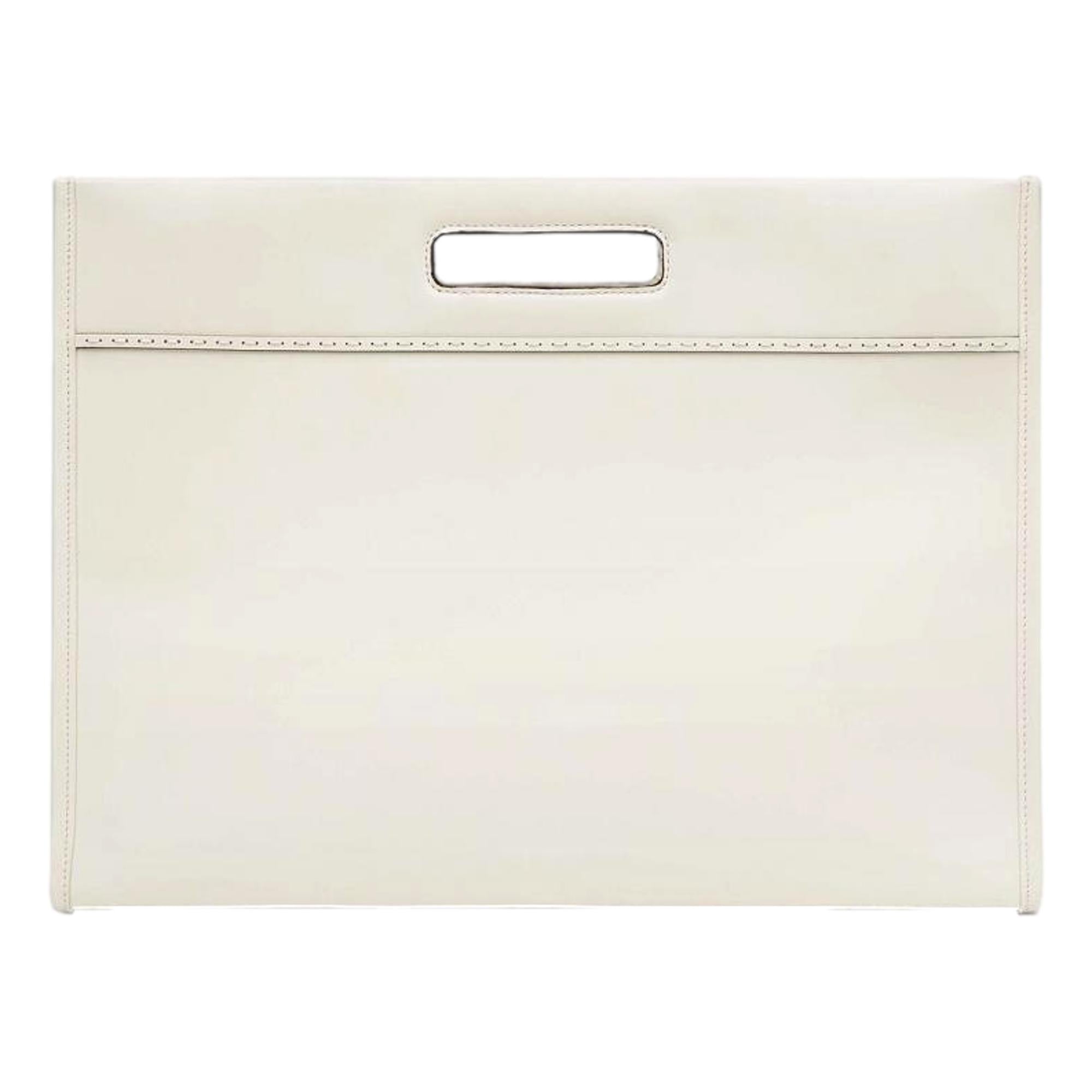 Fendi Logo 2-Way Smooth Ivory Leather Tote Bag