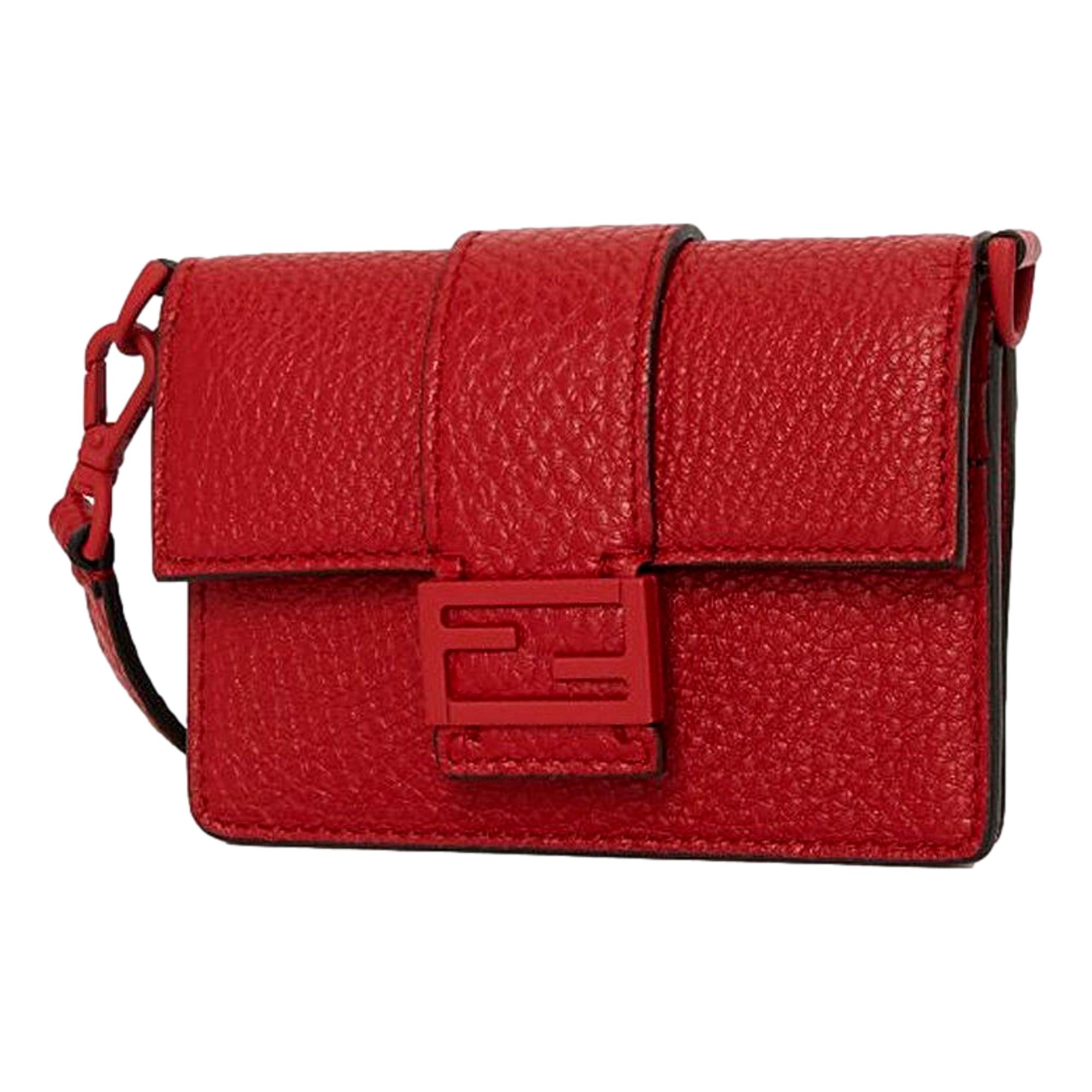 Fendi Micro Baguette Cross Body Red Fuoco Leather