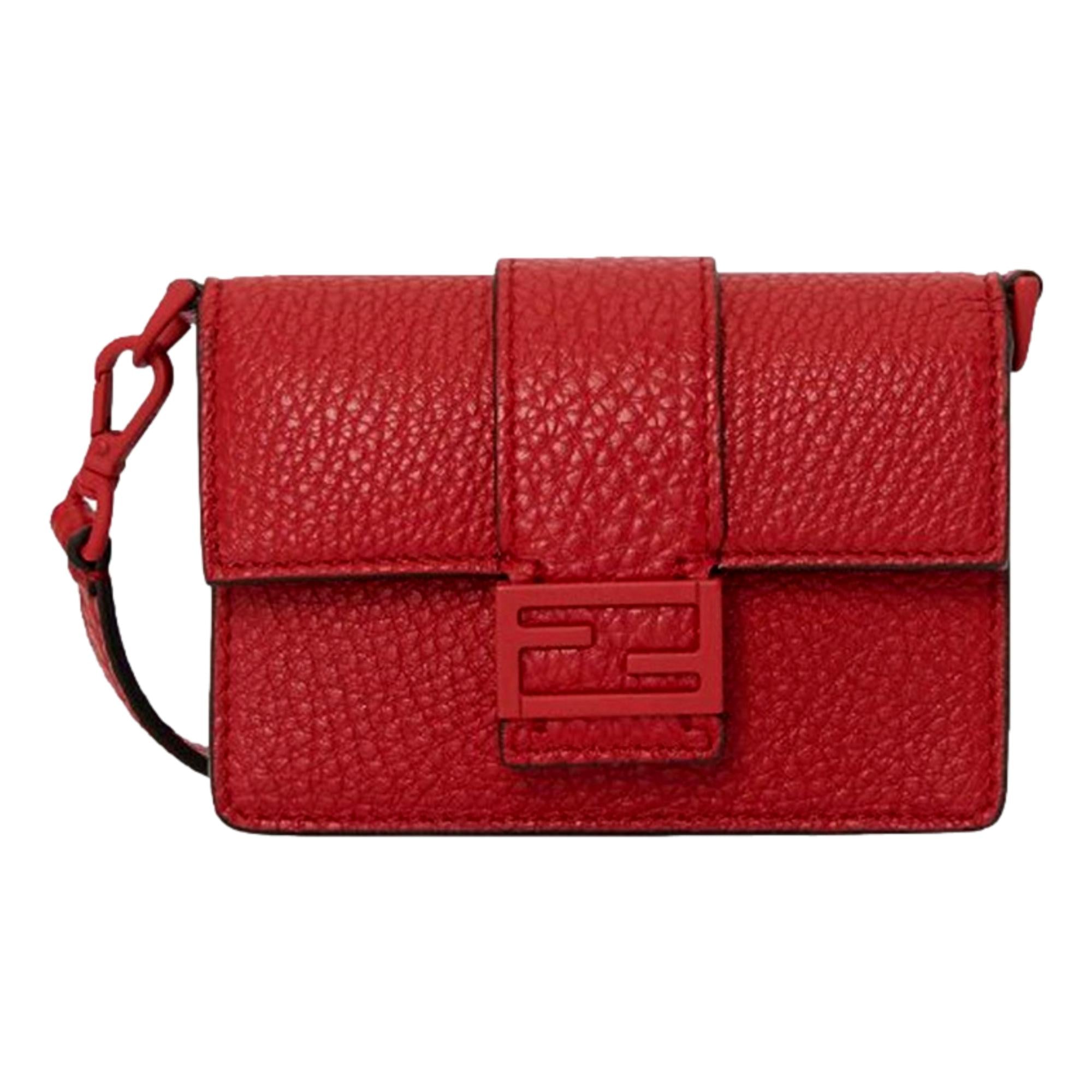 Fendi Micro Baguette Cross Body Red Fuoco Leather