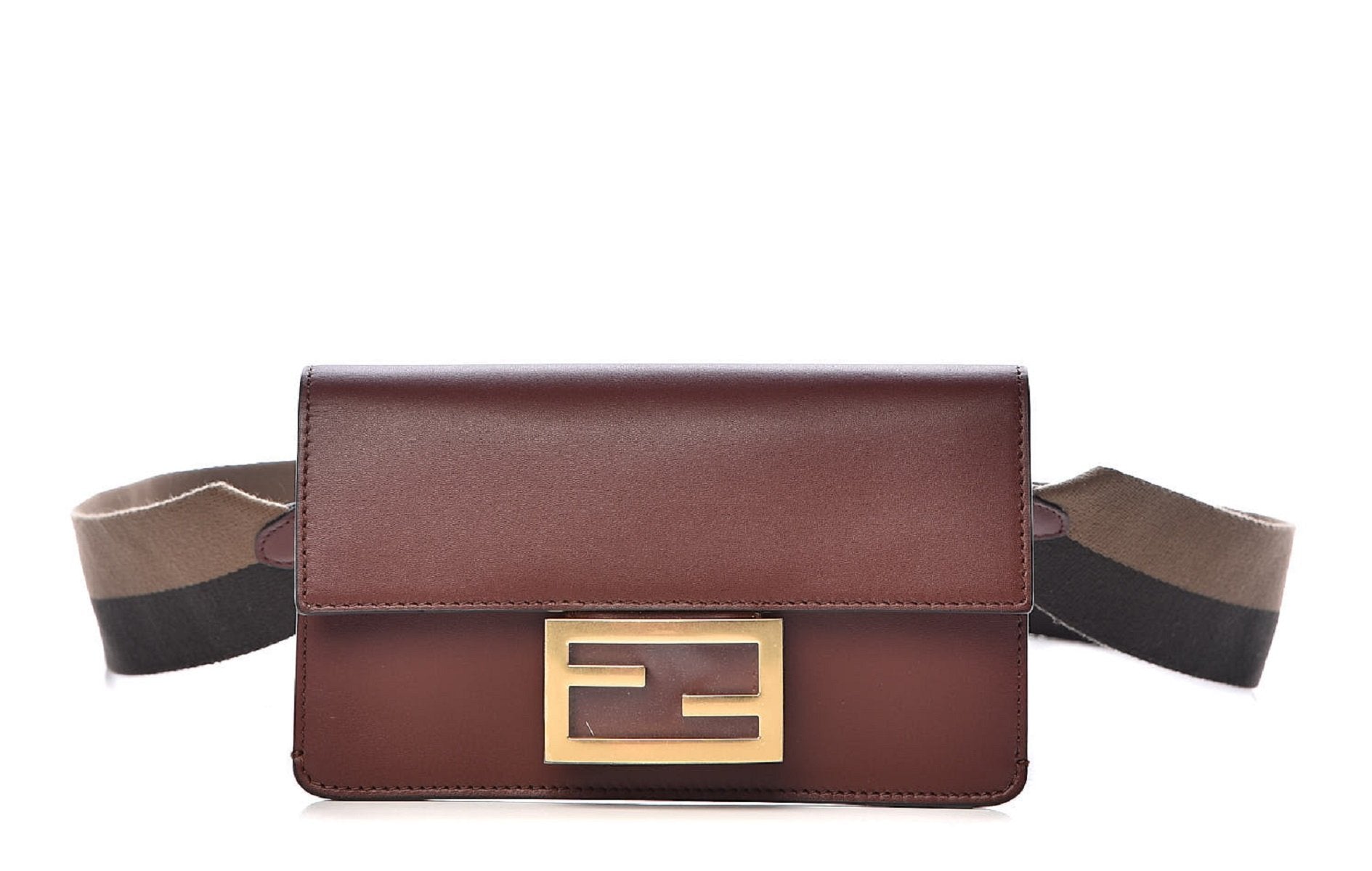 Fendi Baguette Brown Calfskin Leather Flat Mini Shoulder Bag