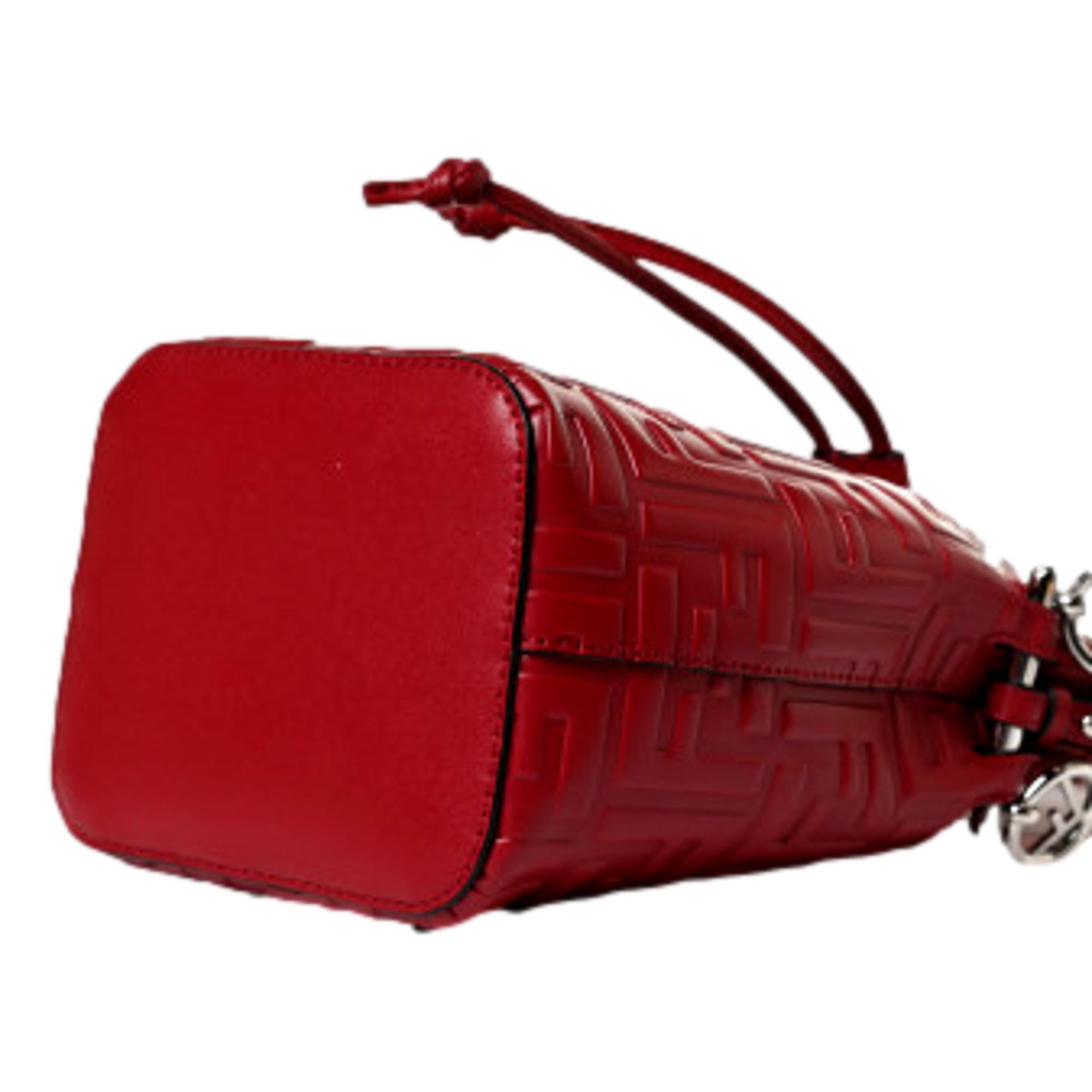 Fendi Mon Tresor Fragola Red Embossed Leather Mini Bucket Bag