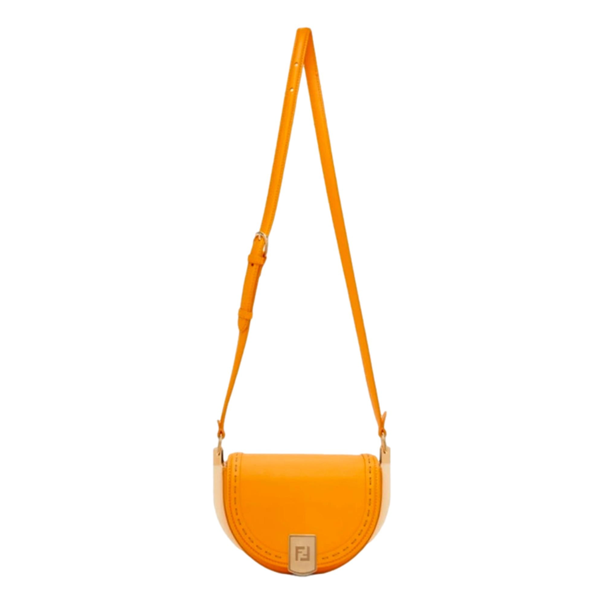 Fendi Moonlight Clementine Orange Leather Satchel Crossbody Bag