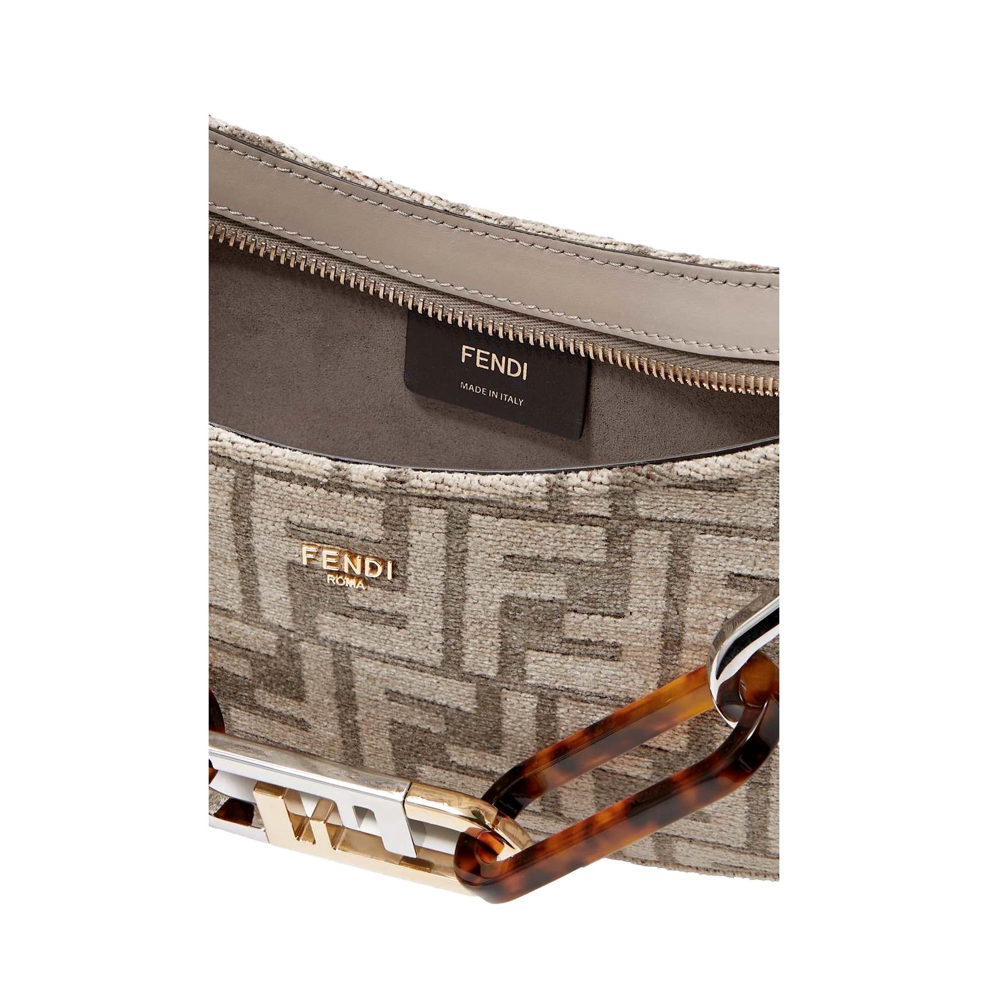 Fendi O'Lock Swing FF Logo Tortora Gray Chenille Shoulder Bag