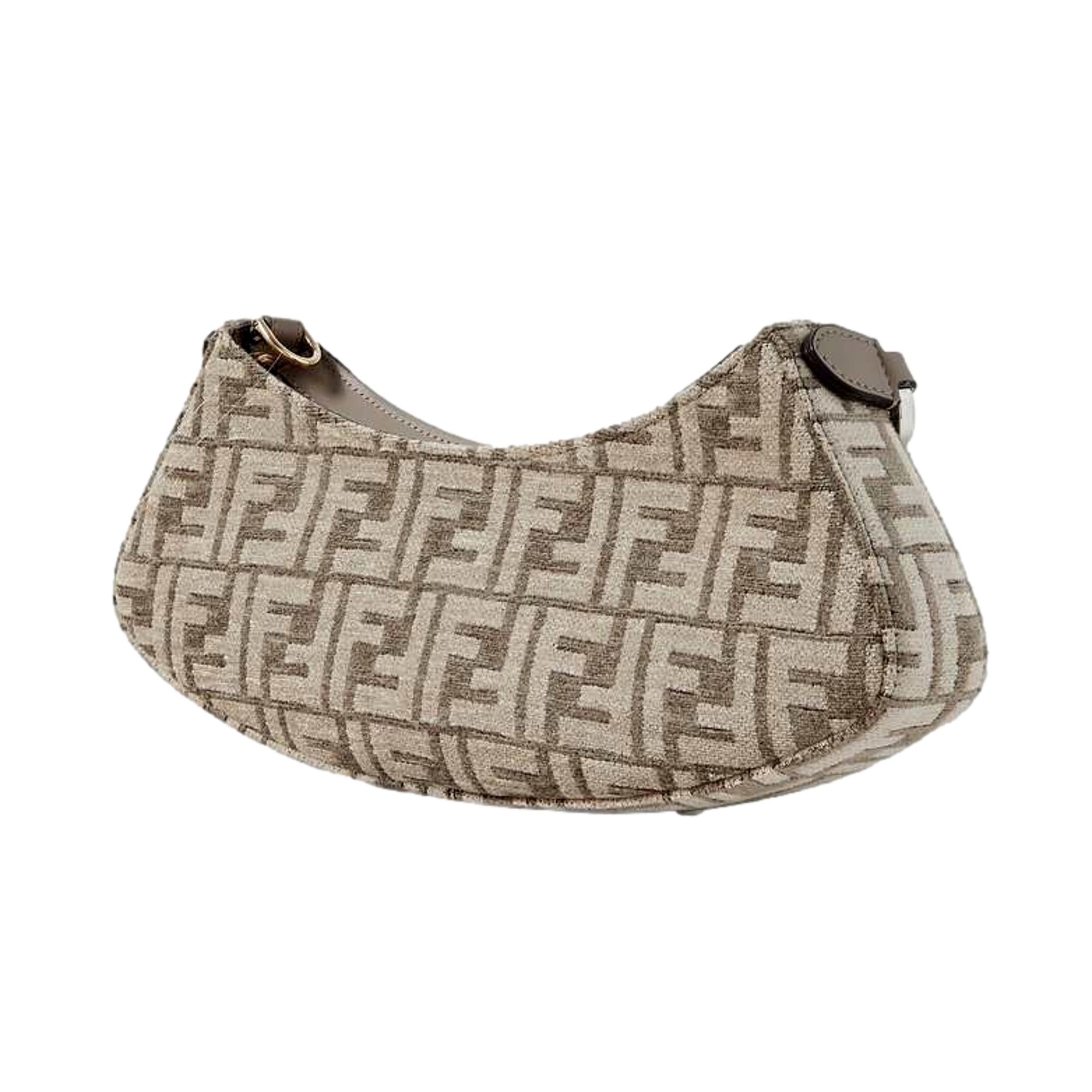 Fendi O'Lock Swing FF Logo Tortora Gray Chenille Shoulder Bag