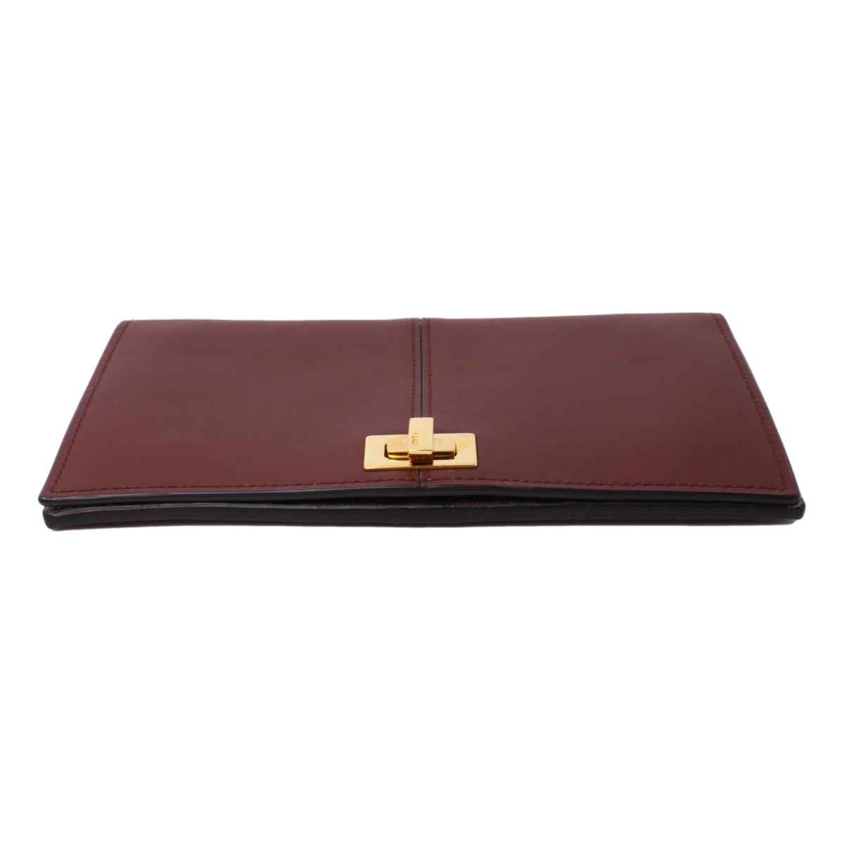 Fendi Peekaboo Brown Leather Zucca Chain Wallet Clutch Bag