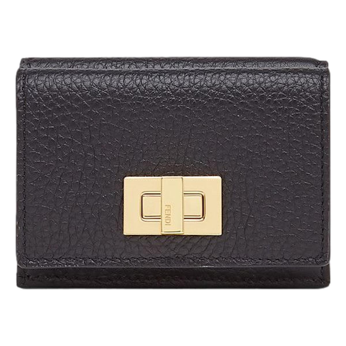 Fendi Peekaboo Calf Leather Black Micro Trifold Wallet