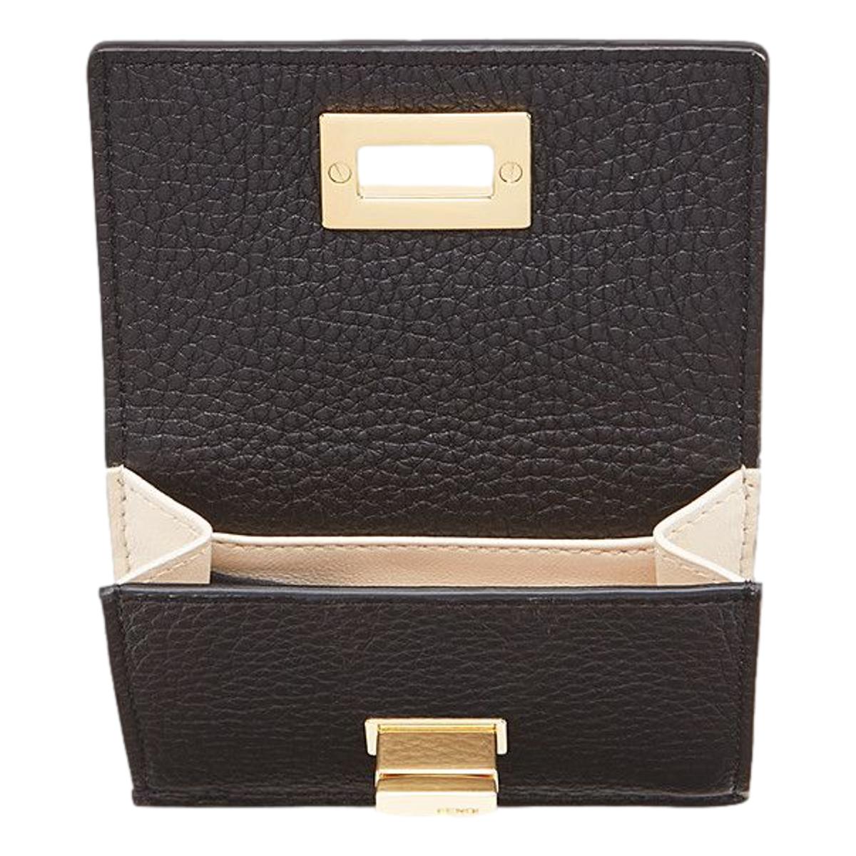 Fendi Peekaboo Calf Leather Black Micro Trifold Wallet