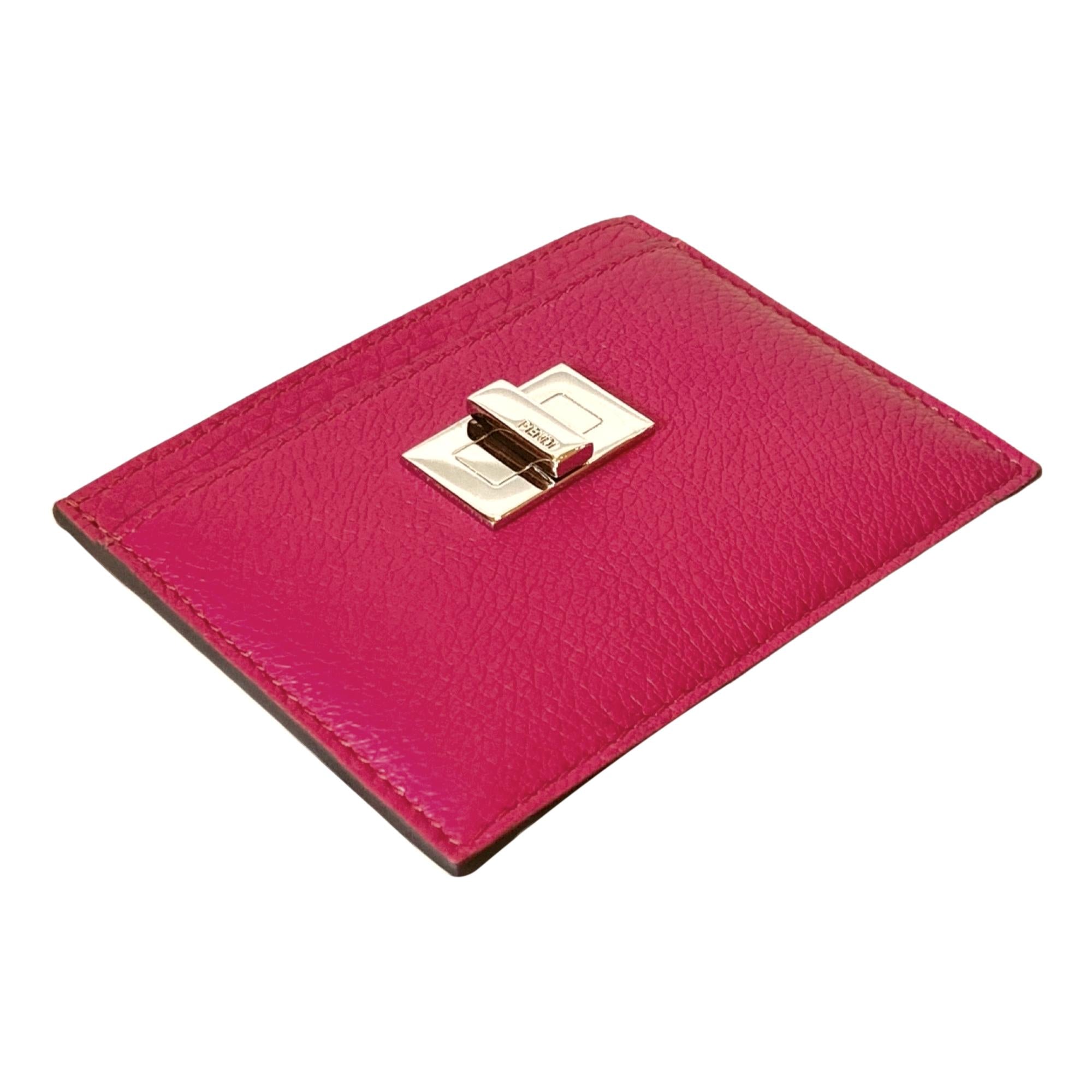 Fendi Peekaboo Magenta Grained Leather Card Case Wallet