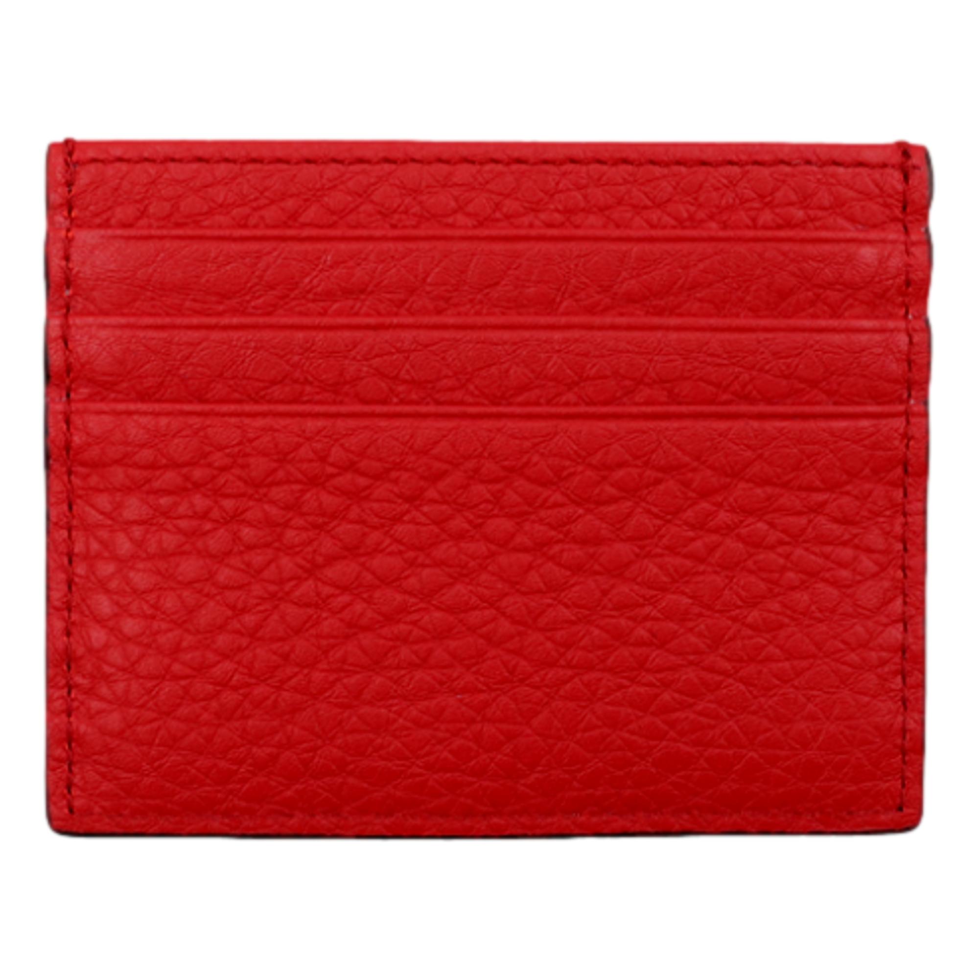 Fendi Red Calfskin Grained Leather Logo Card Case Wallet