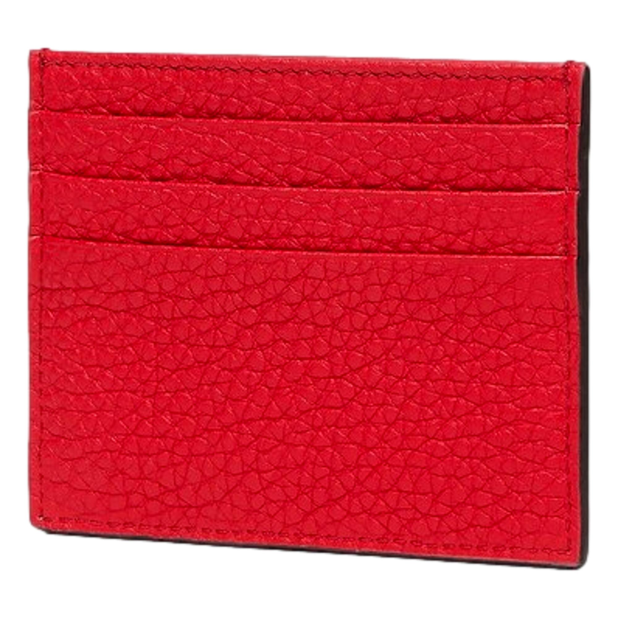 Fendi Red Calfskin Grained Leather Logo Card Case Wallet