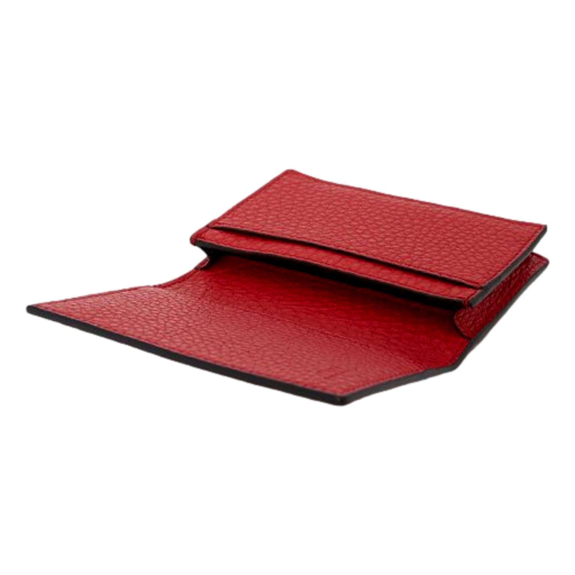 Fendi Red Grained Leather Baguette Logo Card Case Wallet