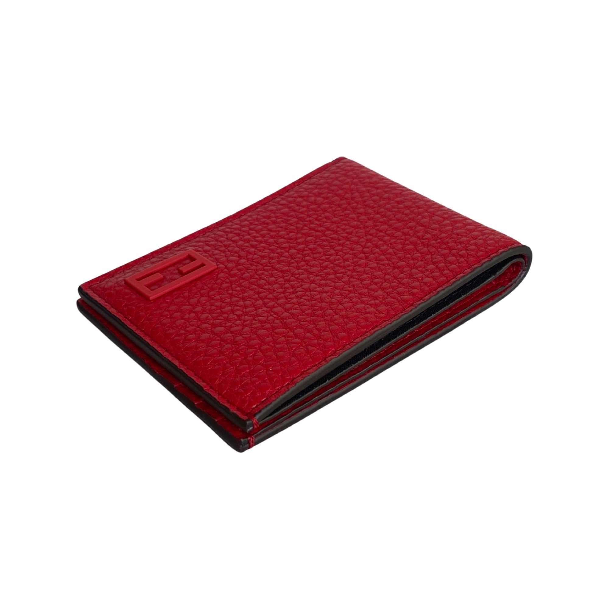 Fendi Red Grained Leather FF Logo Bifold Wallet