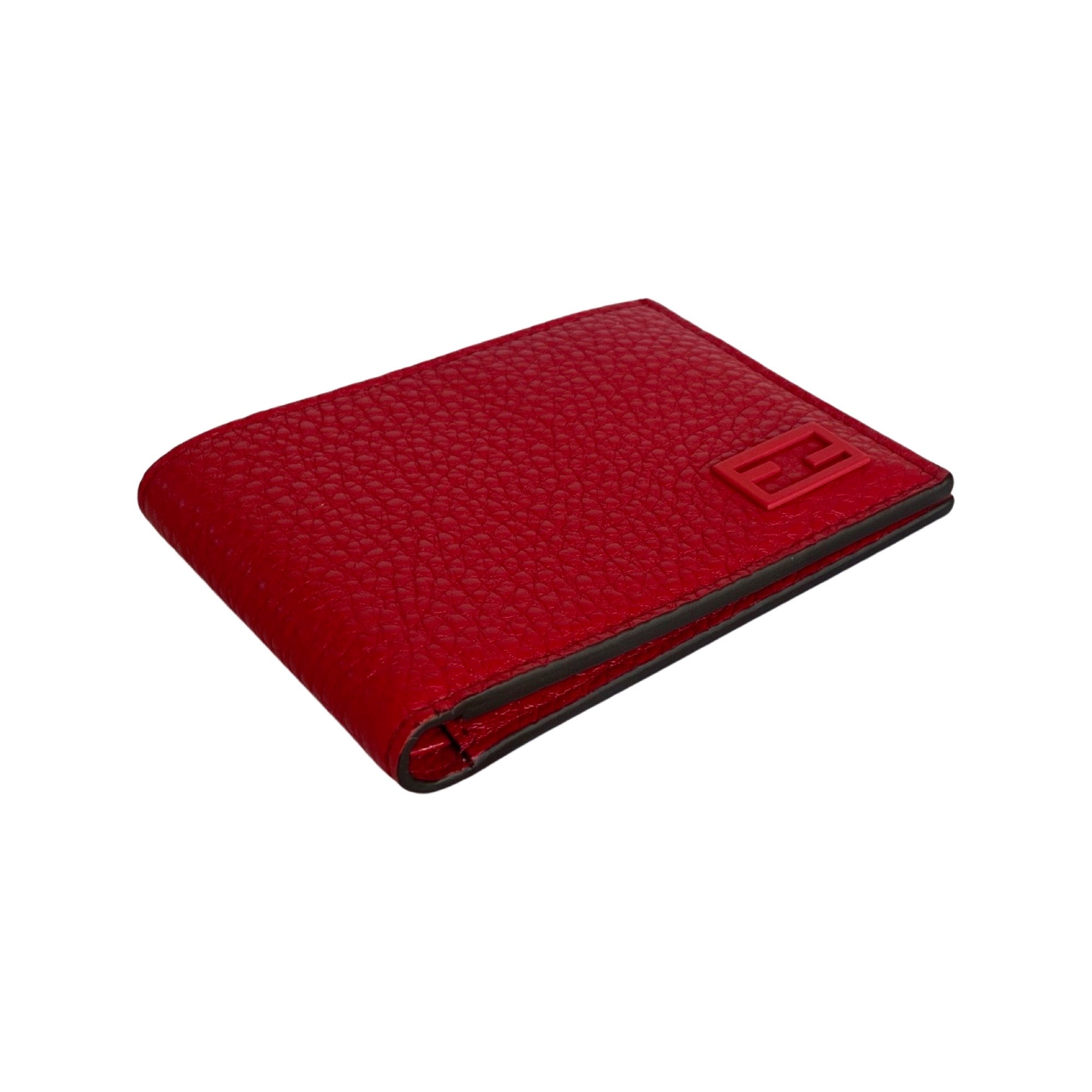 Fendi Red Grained Leather FF Logo Bifold Wallet