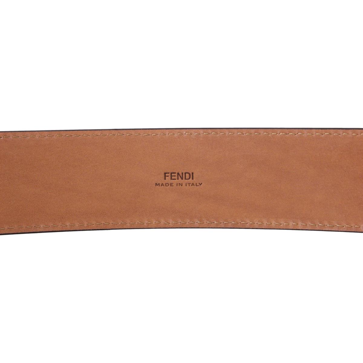 Fendi Black Beige Leather Perforated FF Buckle Belt Size 105