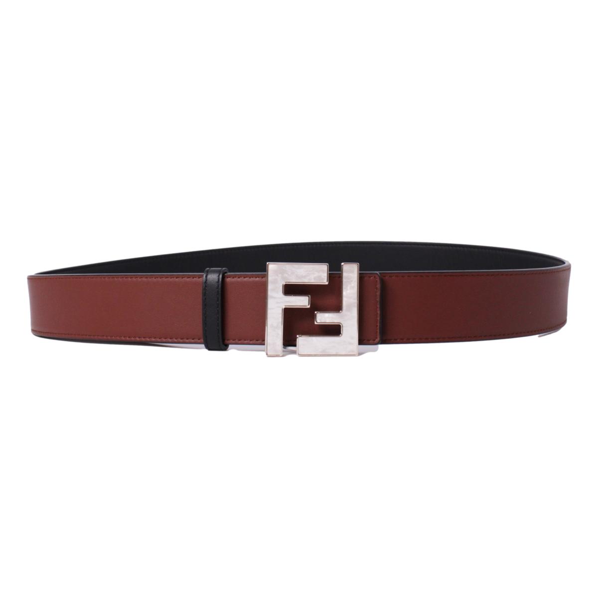 Fendi Reversible Black Brown Leather Pearl FF Buckle Belt Size 95