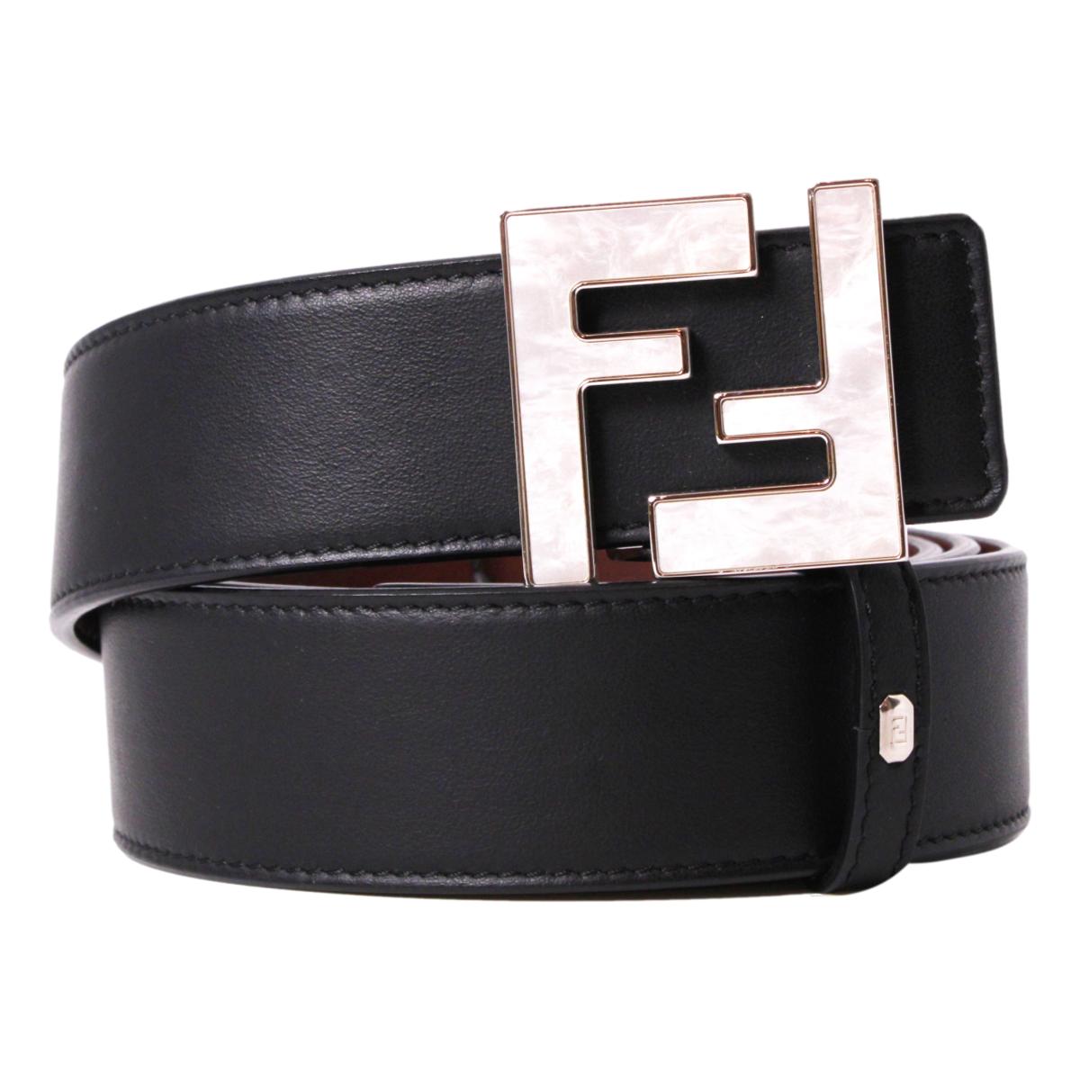 Fendi Reversible Black Brown Leather Pearl FF Buckle Belt Size 95