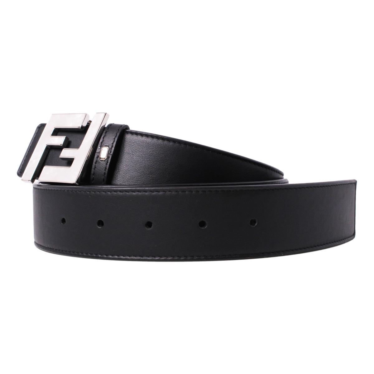 Fendi Reversible Black Brown Leather Pearl FF Buckle Belt Size 95