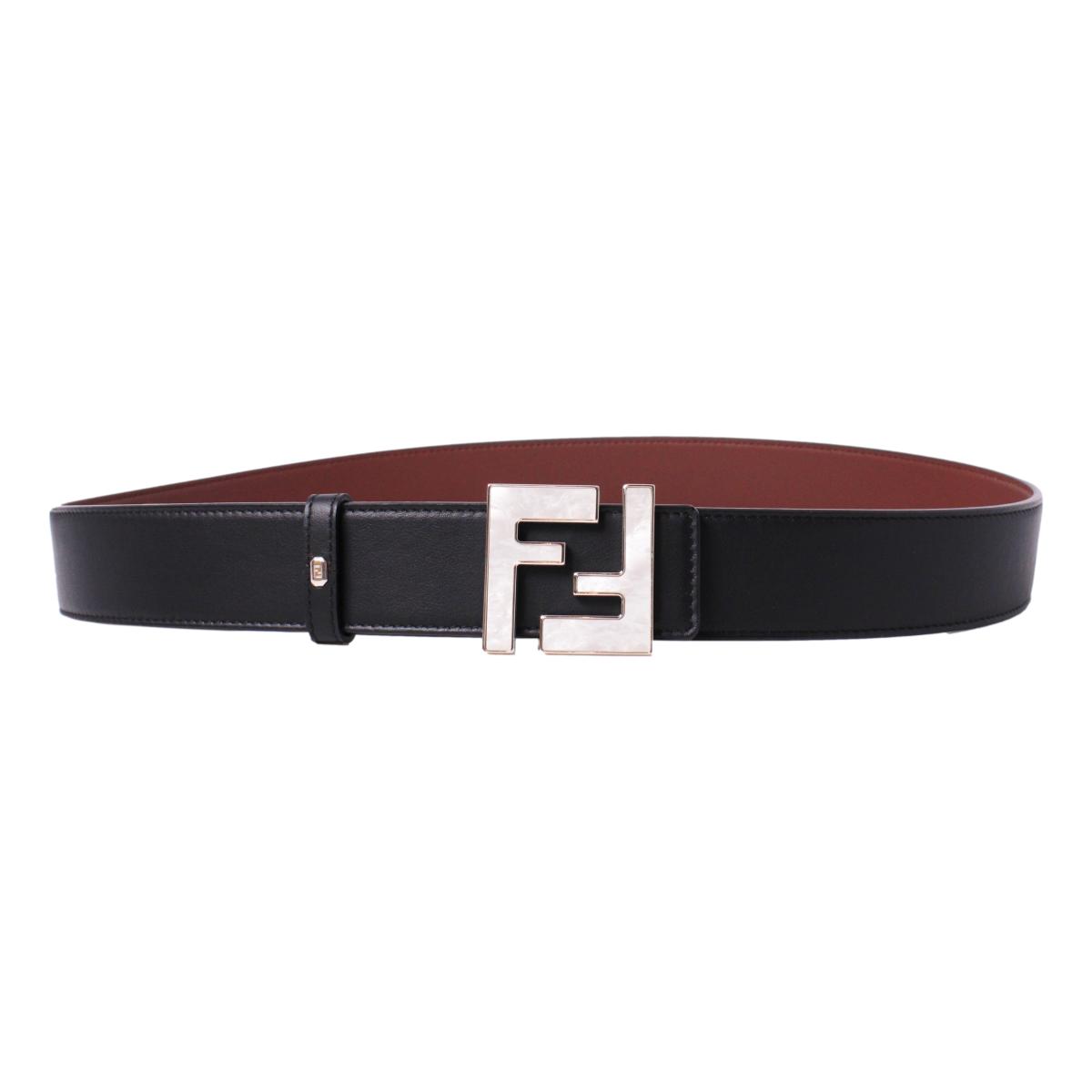 Fendi Reversible Black Brown Leather Pearl FF Buckle Belt Size 95