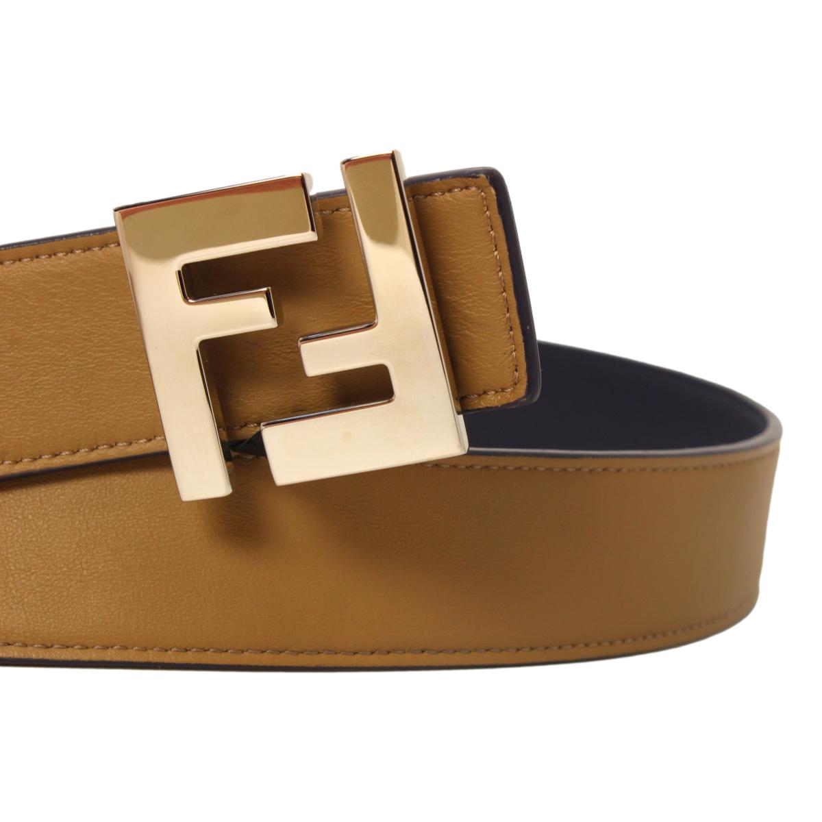 Fendi Reversible Brown Blue Leather FF Belt Size 110/44