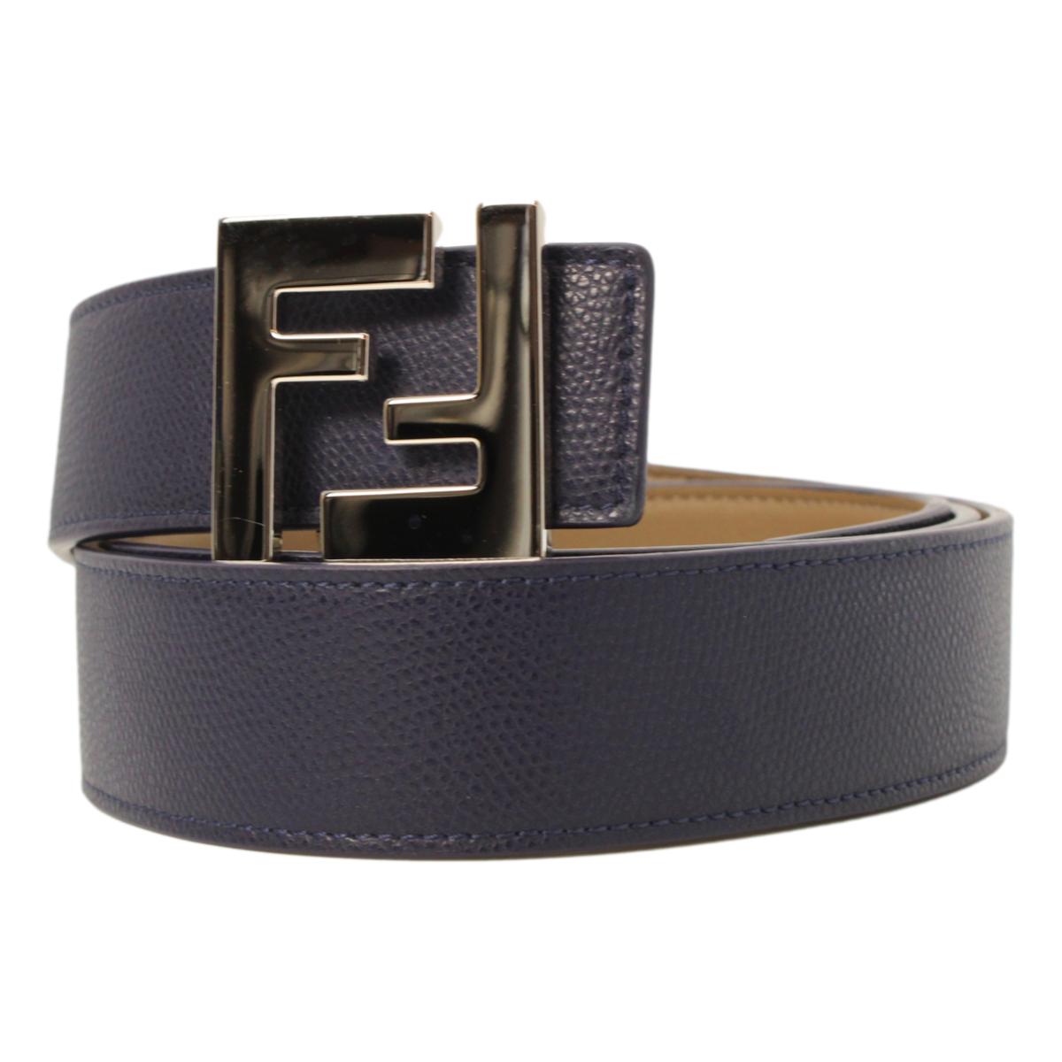 Fendi Reversible Brown Blue Leather FF Belt Size 110/44