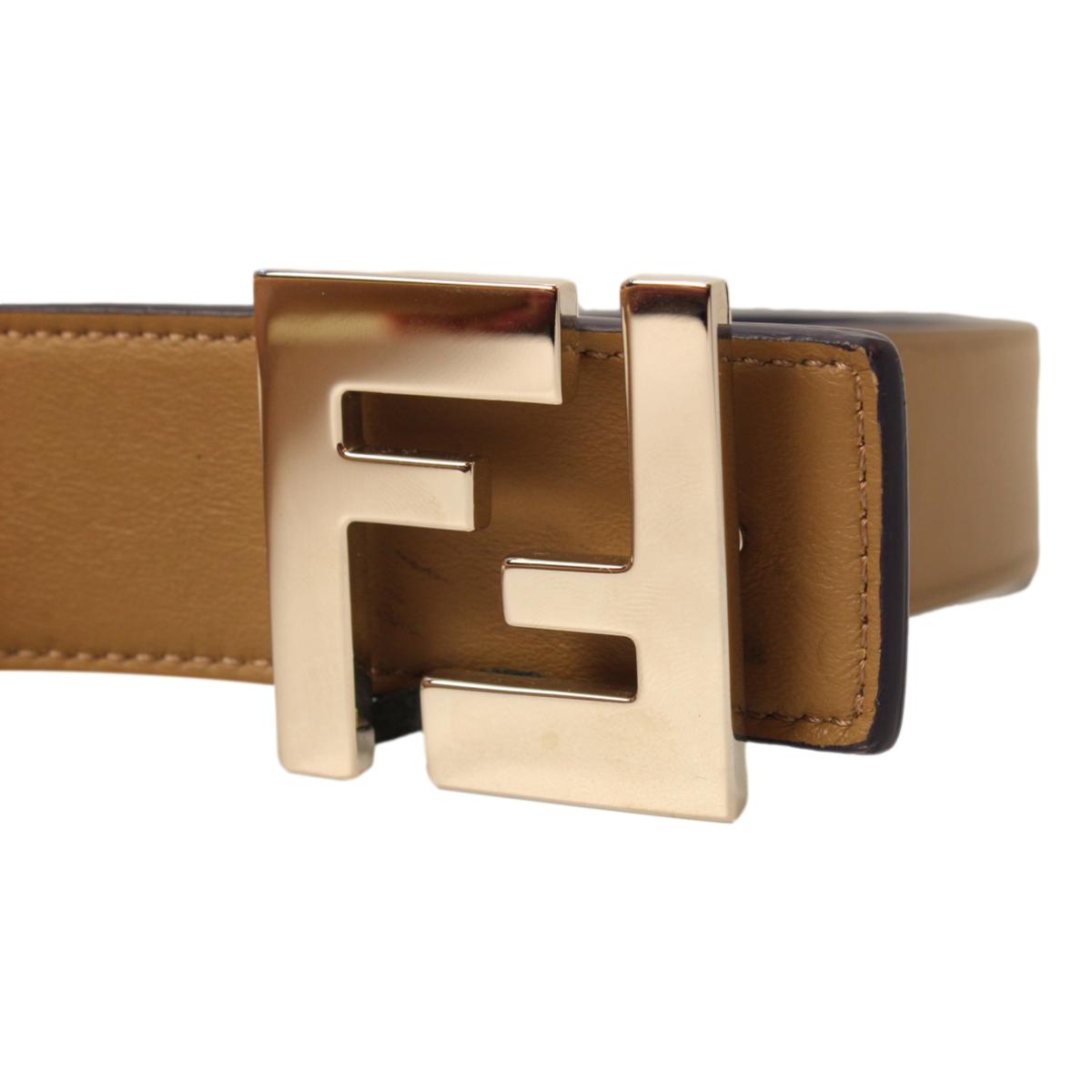 Fendi Reversible Brown Blue Leather FF Belt Size 110/44