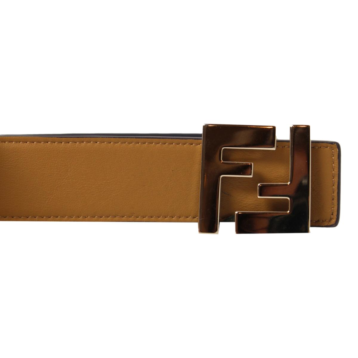 Fendi Reversible Brown Blue Leather FF Belt Size 110/44