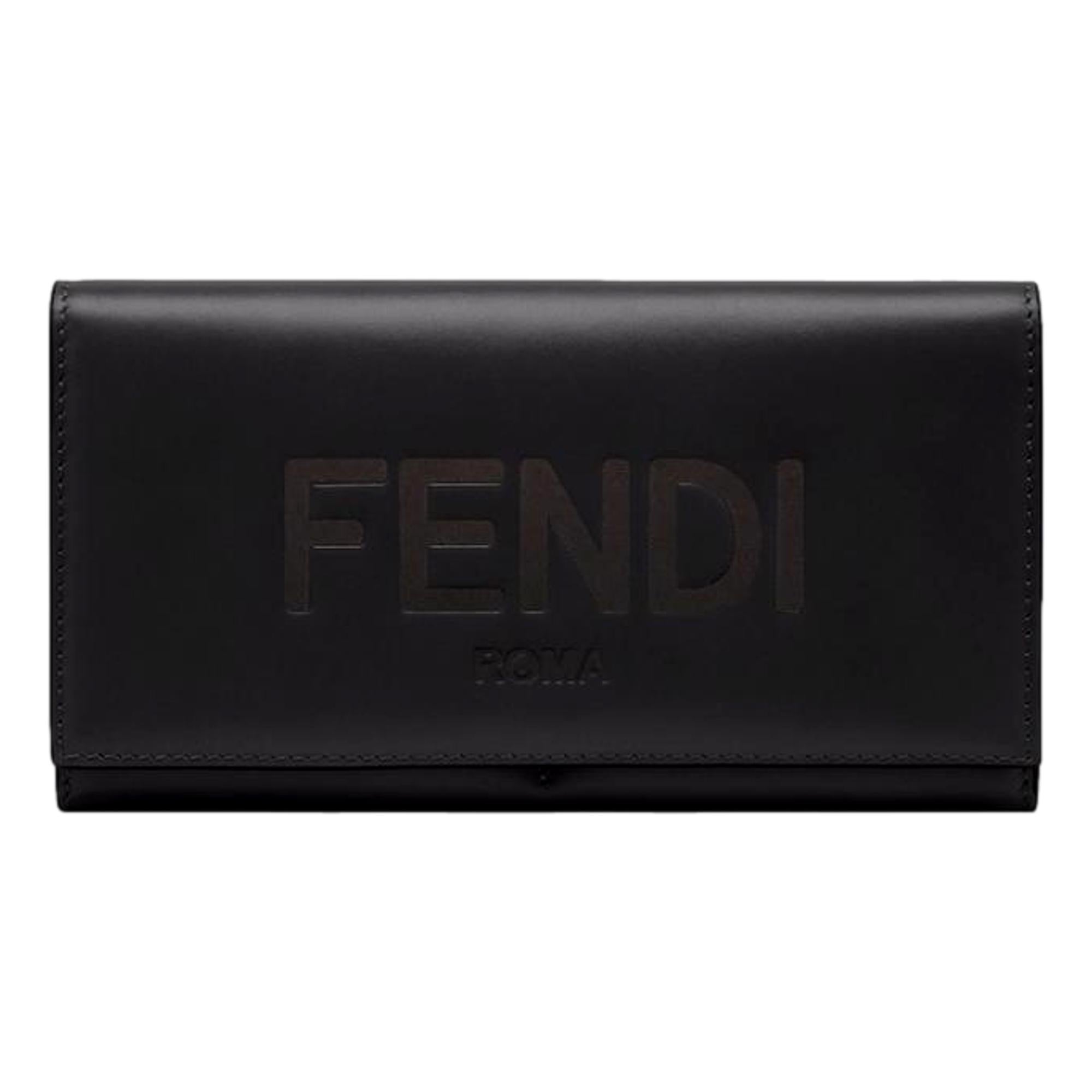 Fendi Roma Black Calfskin Leather Folded Continental Wallet