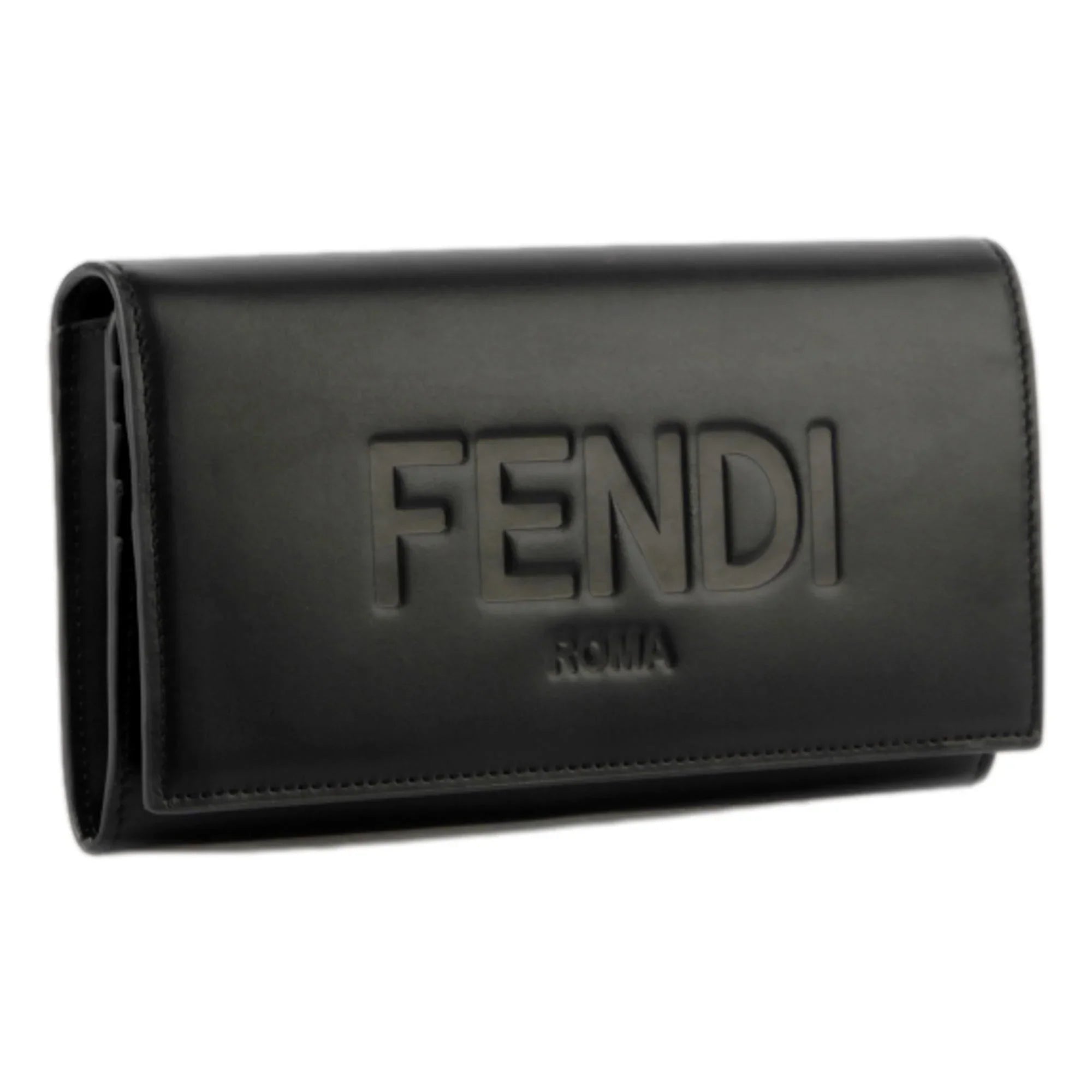 Fendi Roma Black Calfskin Leather Folded Continental Wallet