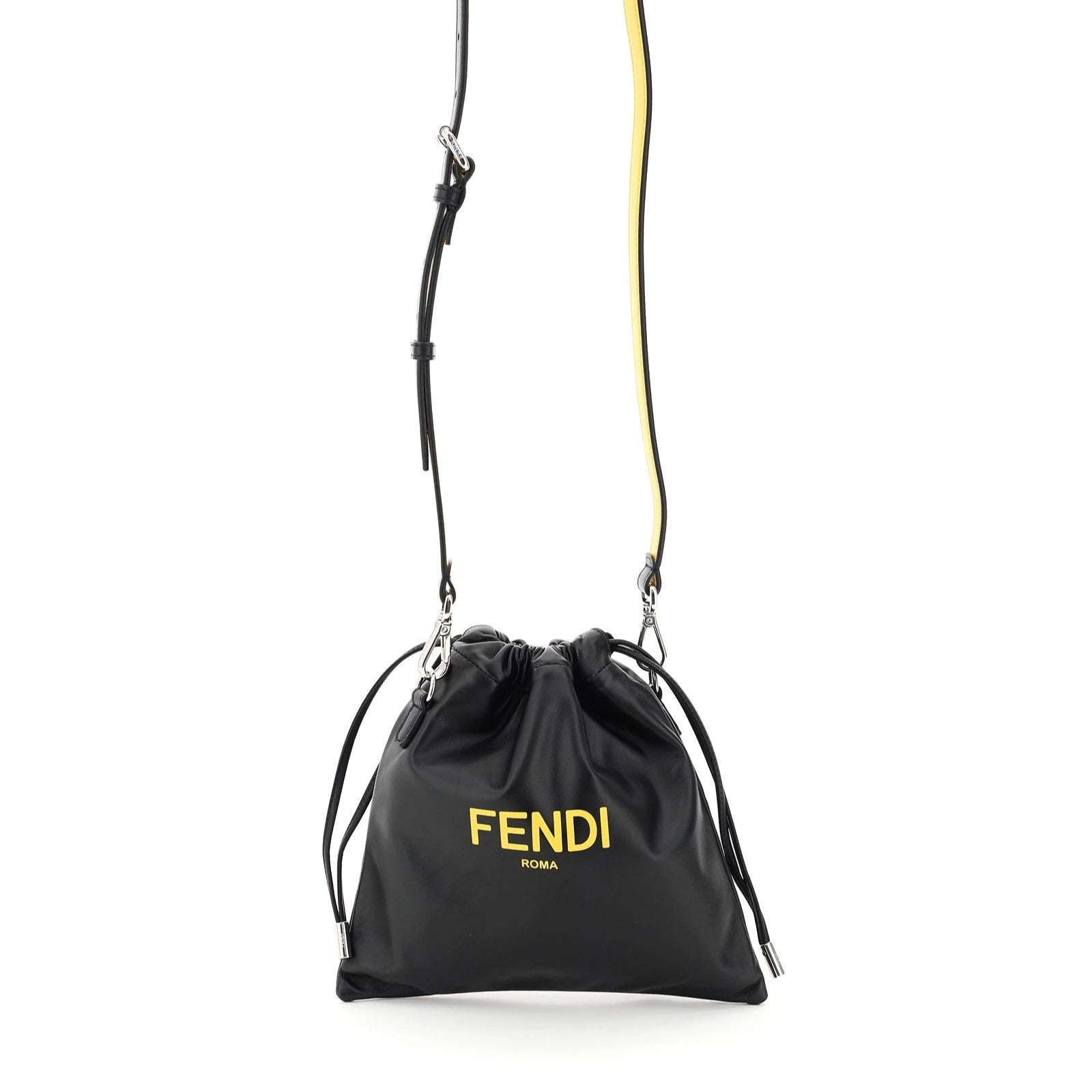 Fendi Roma Black Leather Drawstring Mini Crossbody Bag