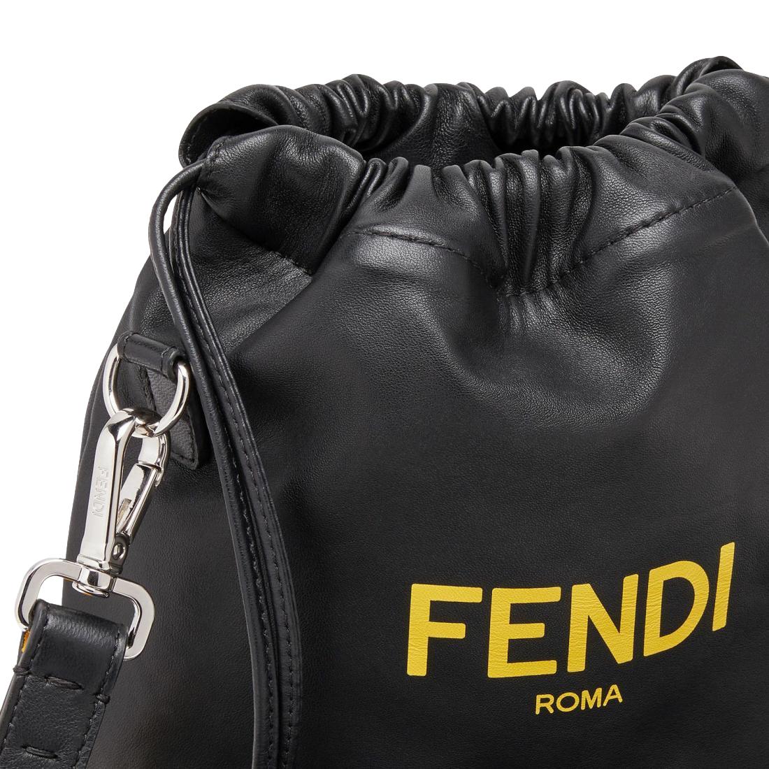 Fendi Roma Black Leather Drawstring Mini Crossbody Bag