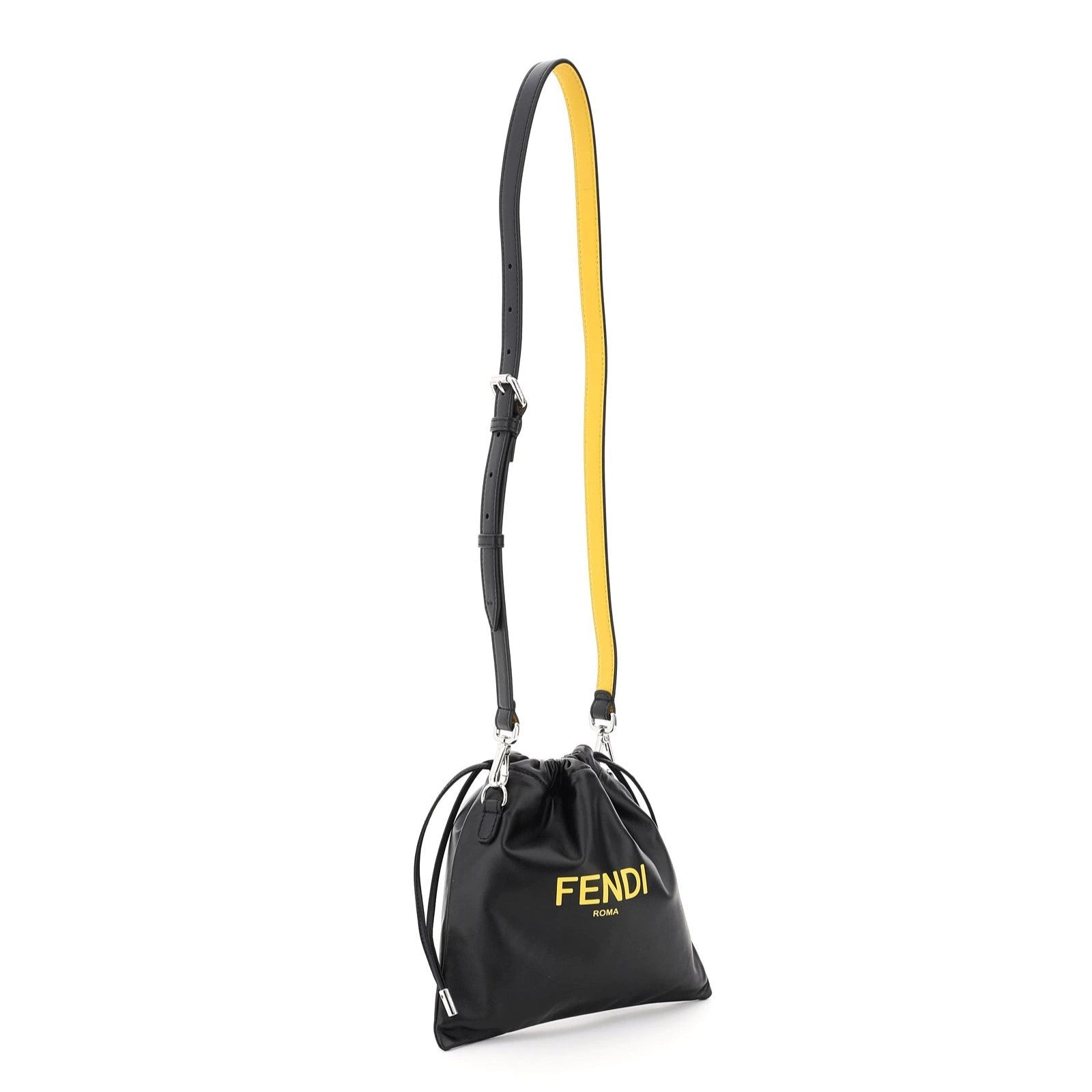 Fendi Roma Black Leather Drawstring Mini Crossbody Bag