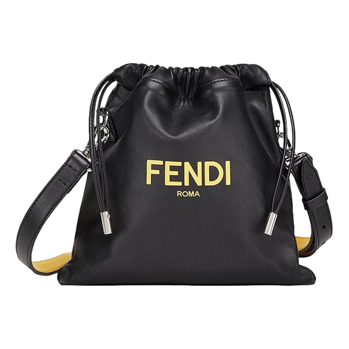 Fendi Roma Black Leather Drawstring Mini Crossbody Bag