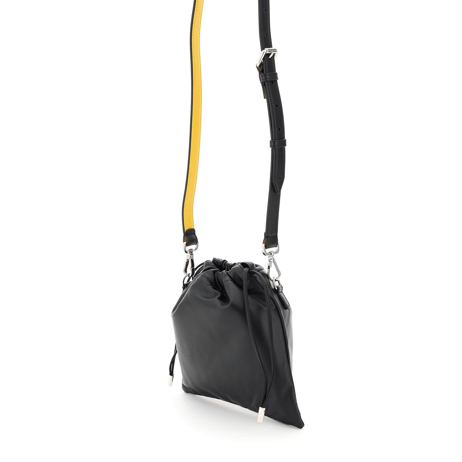 Fendi Roma Black Leather Drawstring Mini Crossbody Bag